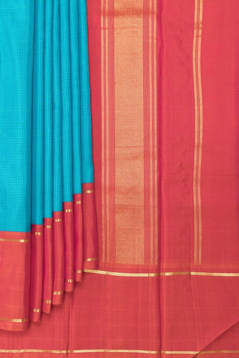 Pure Silk Pure Zari Sky Blue Dual Tone Kanchipuram Saree