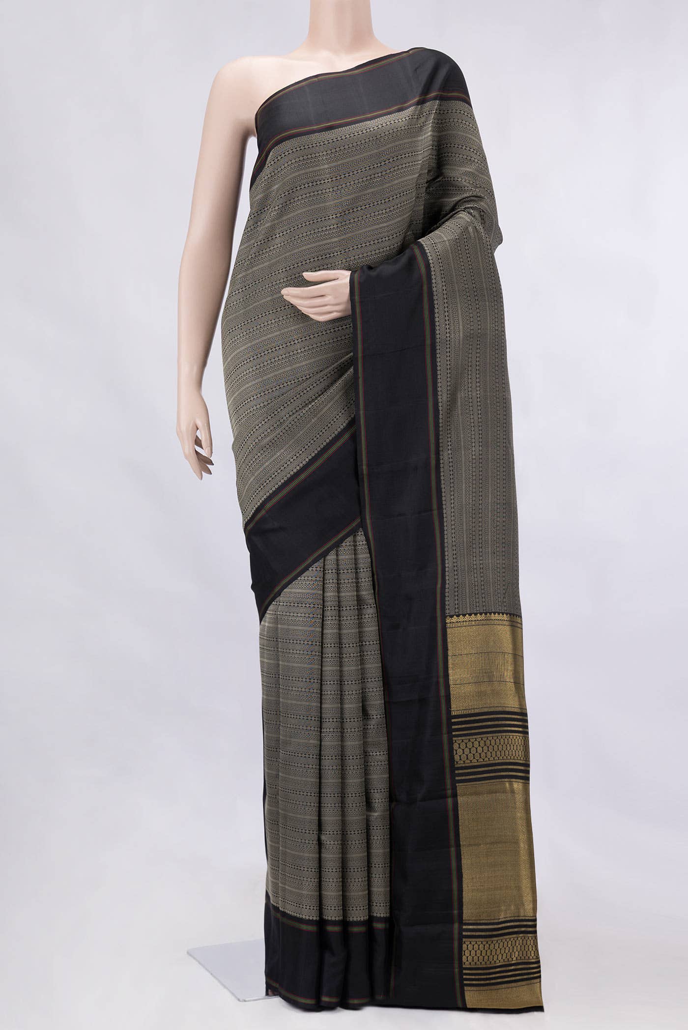 Pure Silk Pure Zari Black Dual Tone Kanchipuram Saree