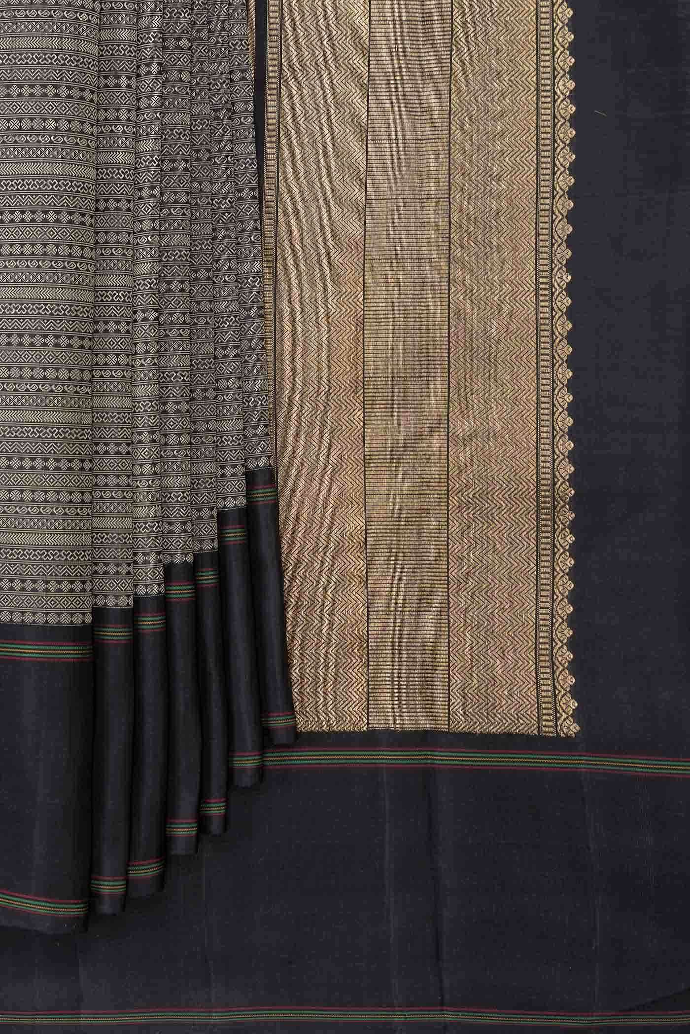 Pure Silk Pure Zari Black Dual Tone Kanchipuram Saree