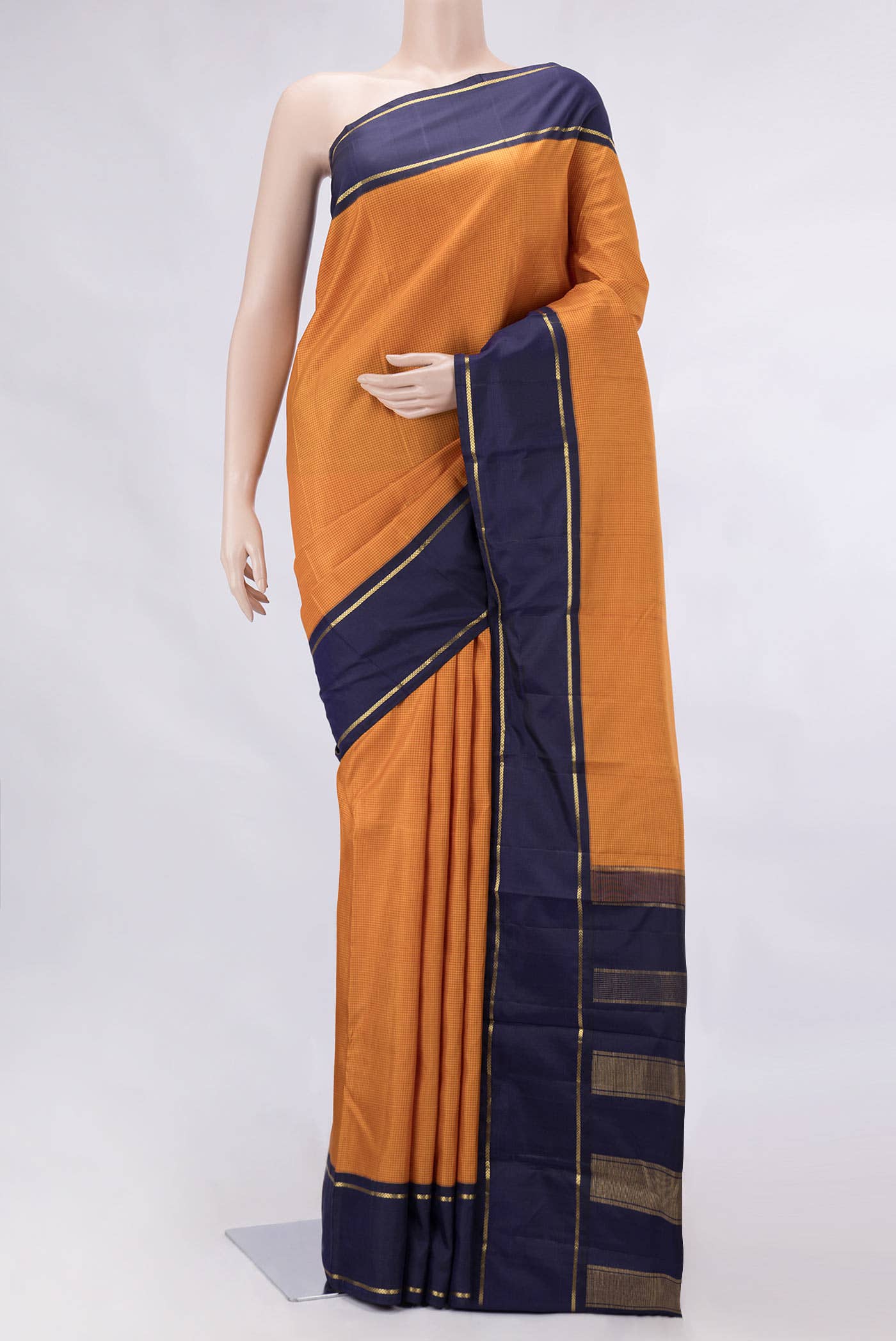Pure Silk Pure Zari Mustard Dual Tone Kanchipuram Saree