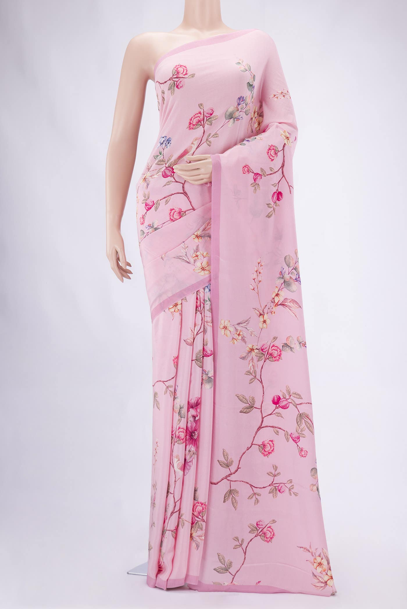 Pink Mysore Crepe Saree