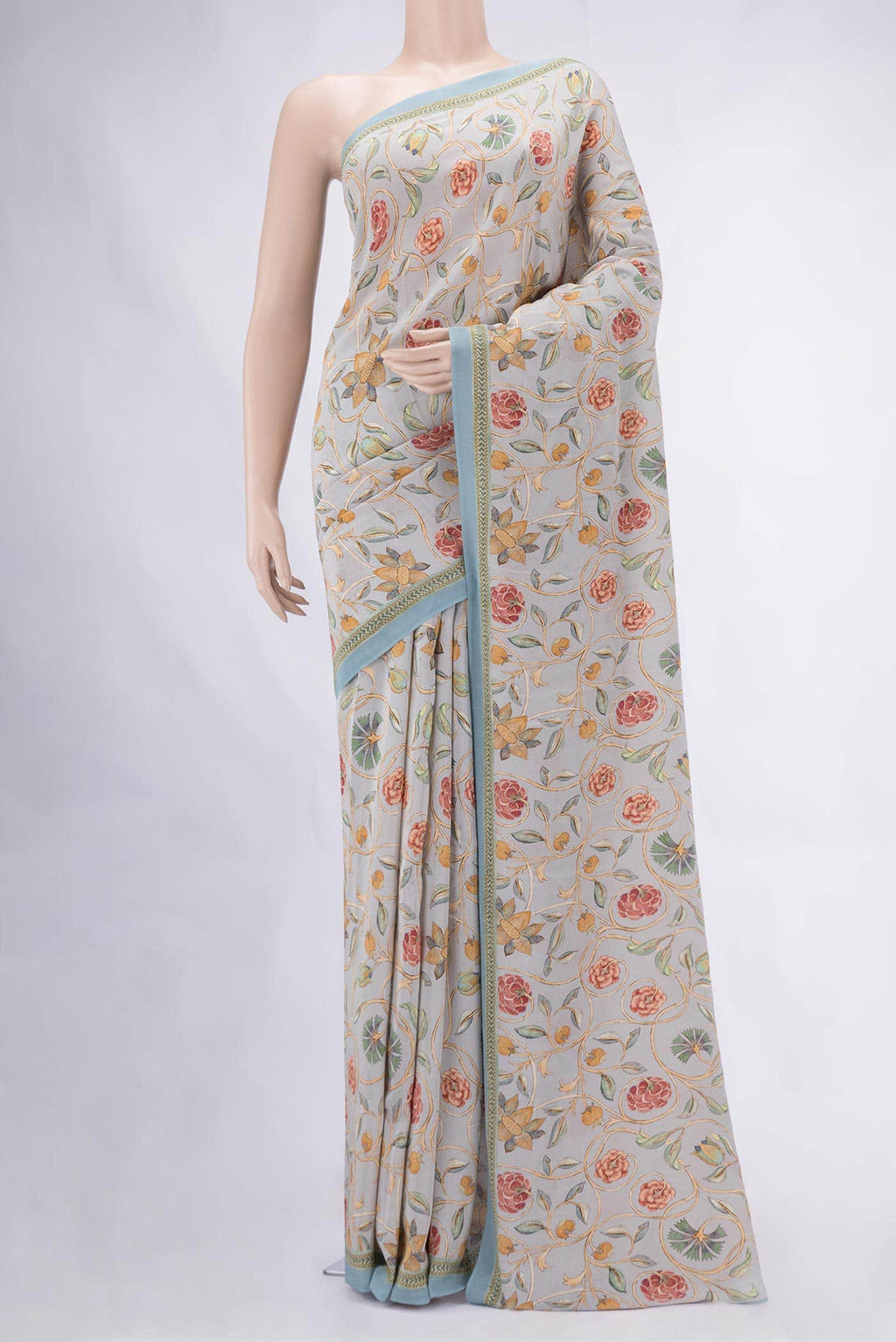 Grey Mysore Crepe Saree