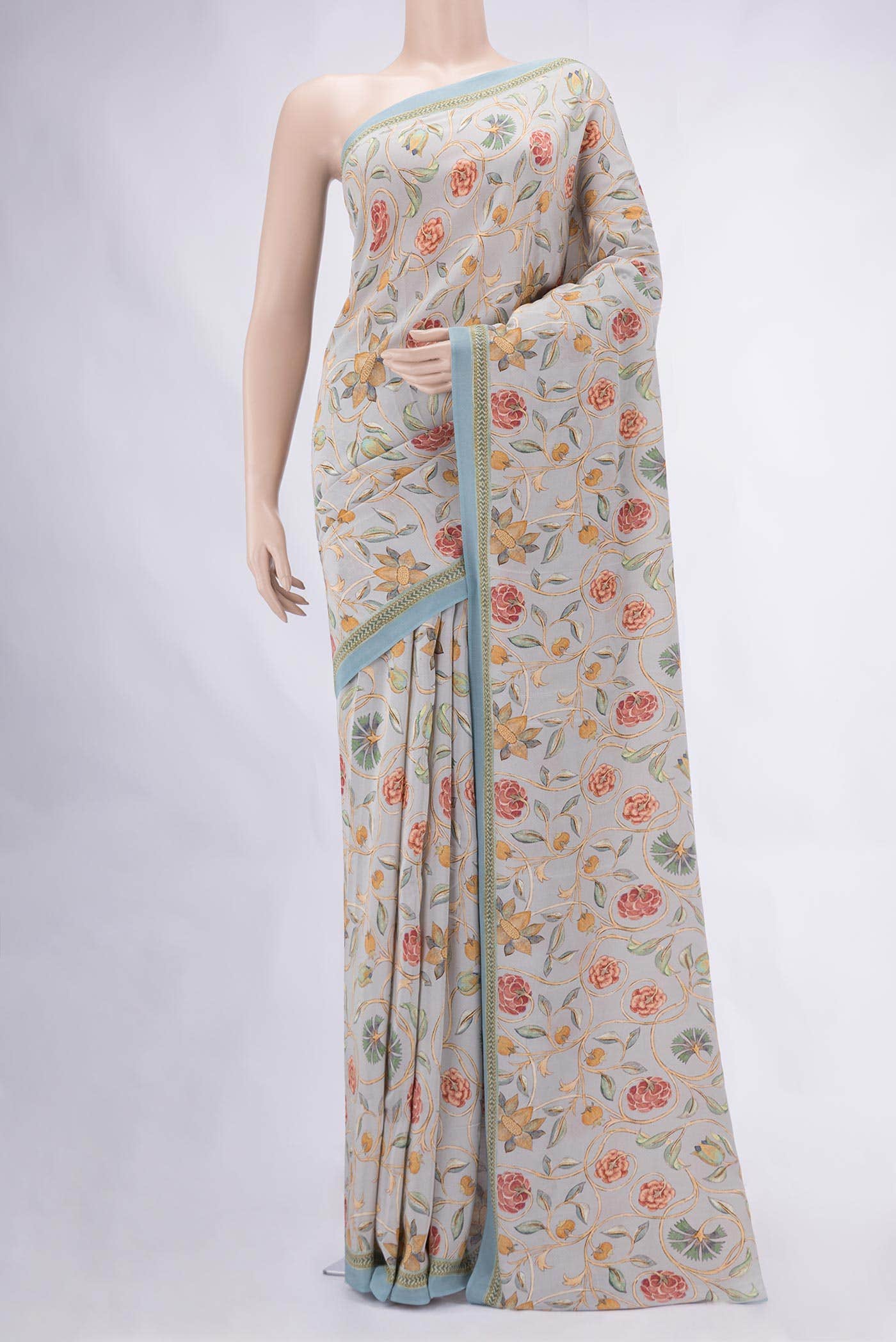 Grey Mysore Crepe Saree