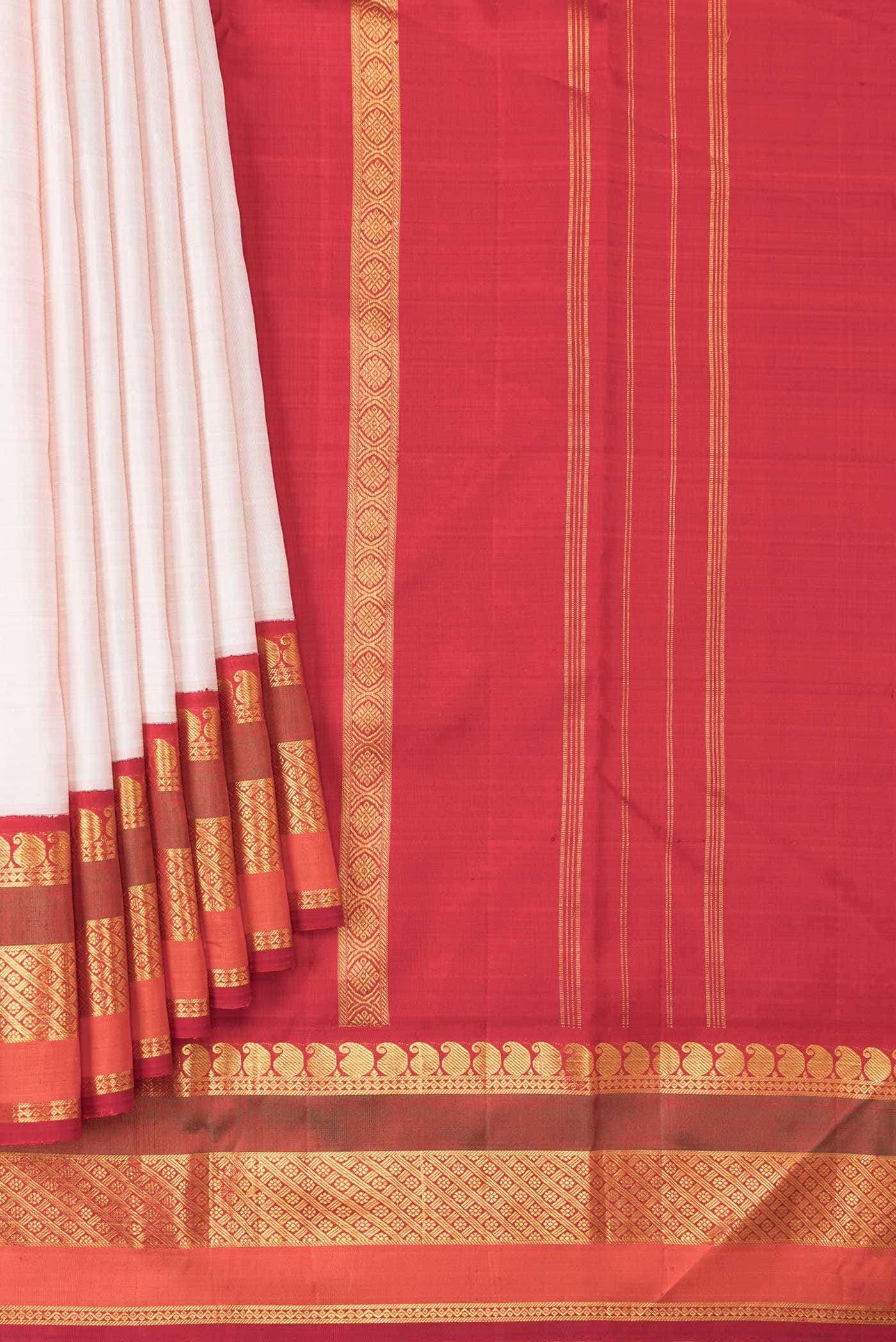 Pure Silk Pure Zari Golden Peach Kanchipuram Saree
