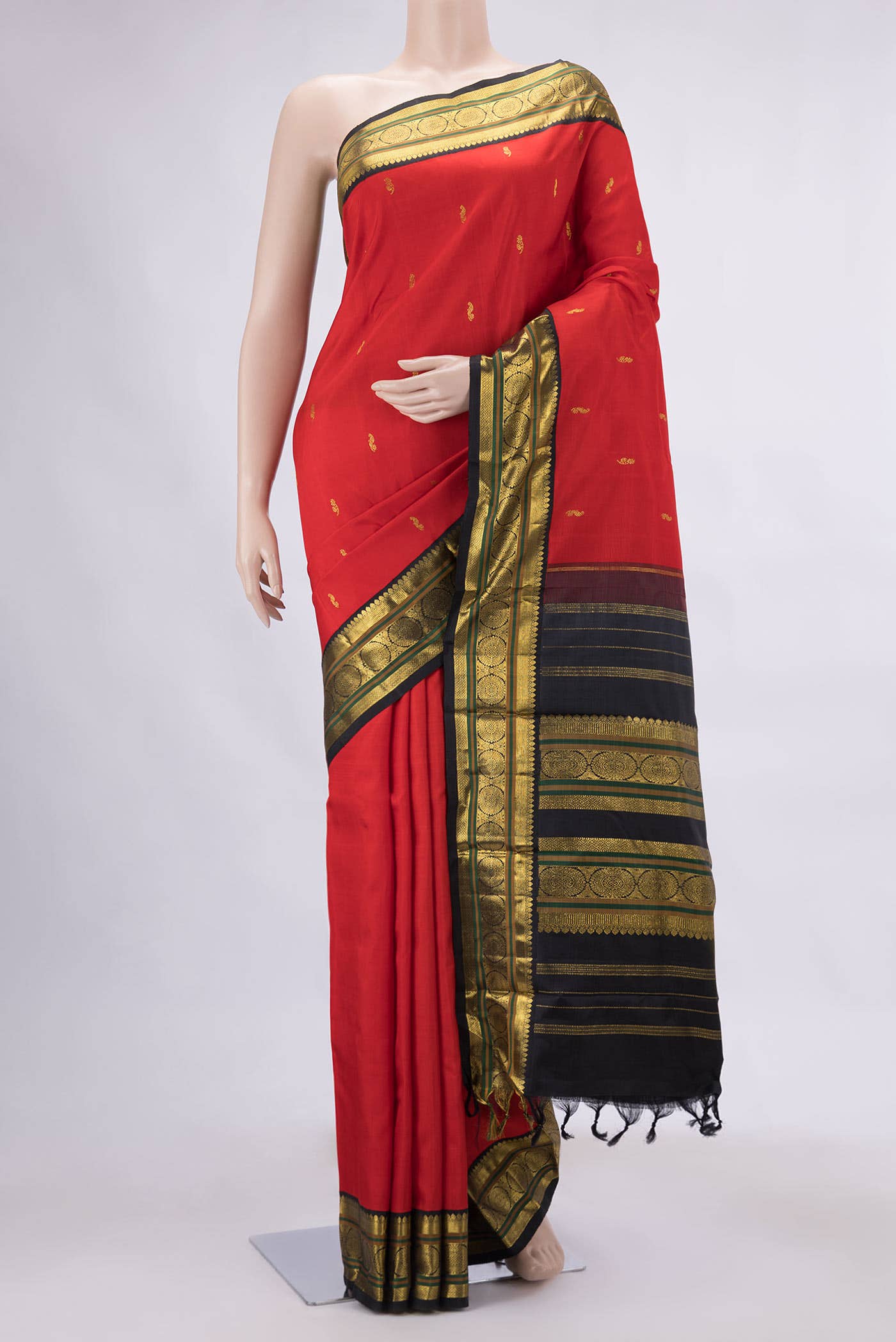 Pure Silk Pure Zari Red Dual Tone Kanchipuram Saree