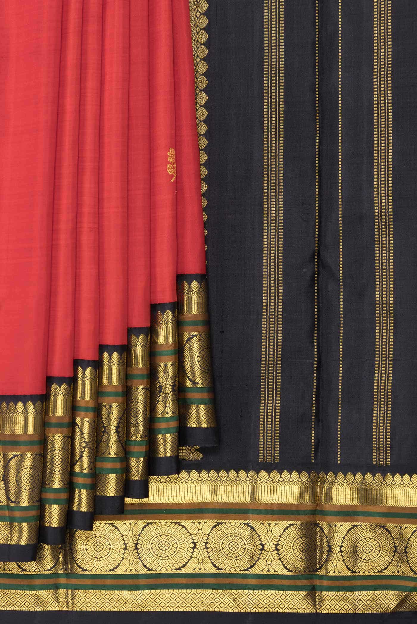 Pure Silk Pure Zari Red Dual Tone Kanchipuram Saree