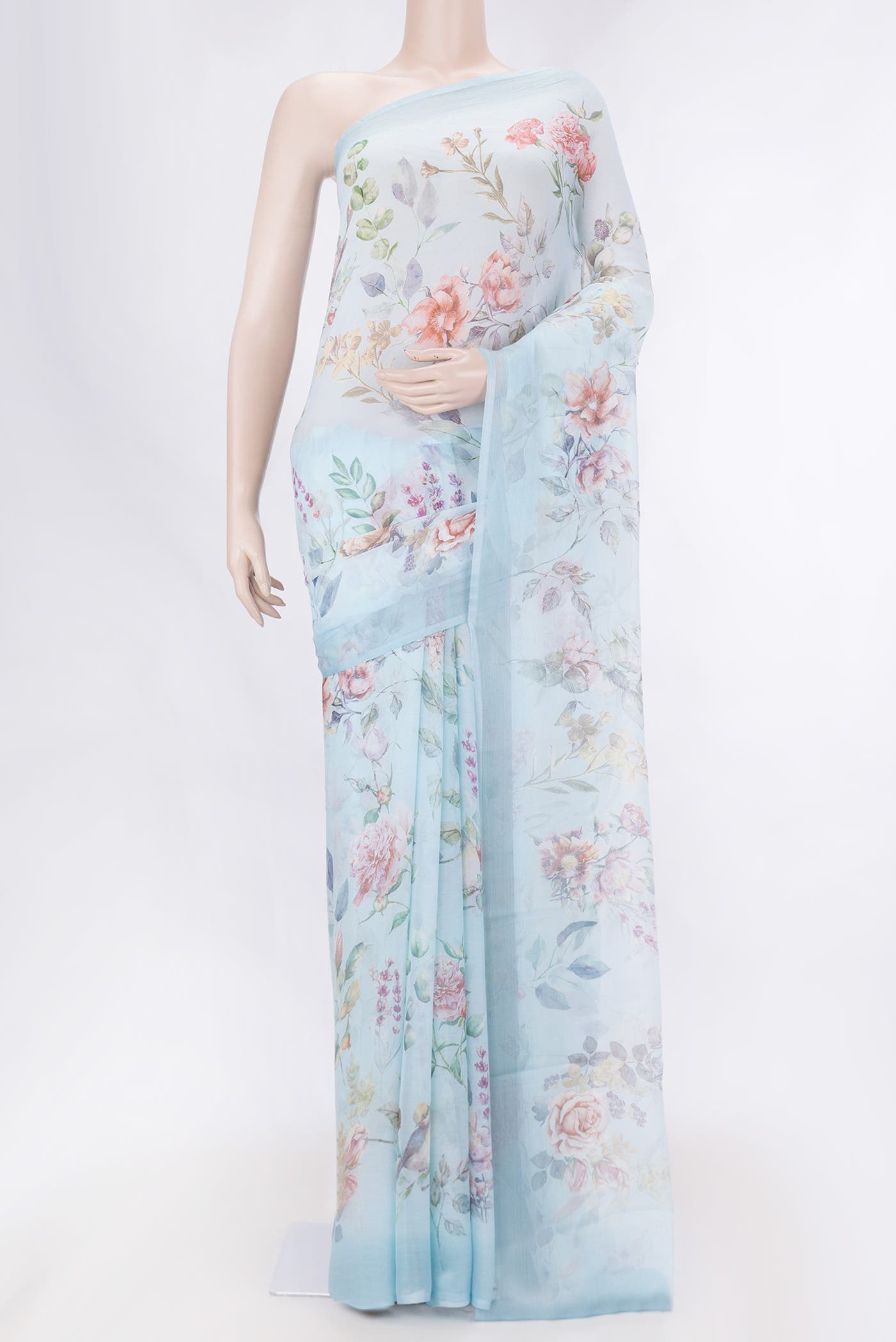 Light Blue Dual Tone Mysore Chiffon Saree