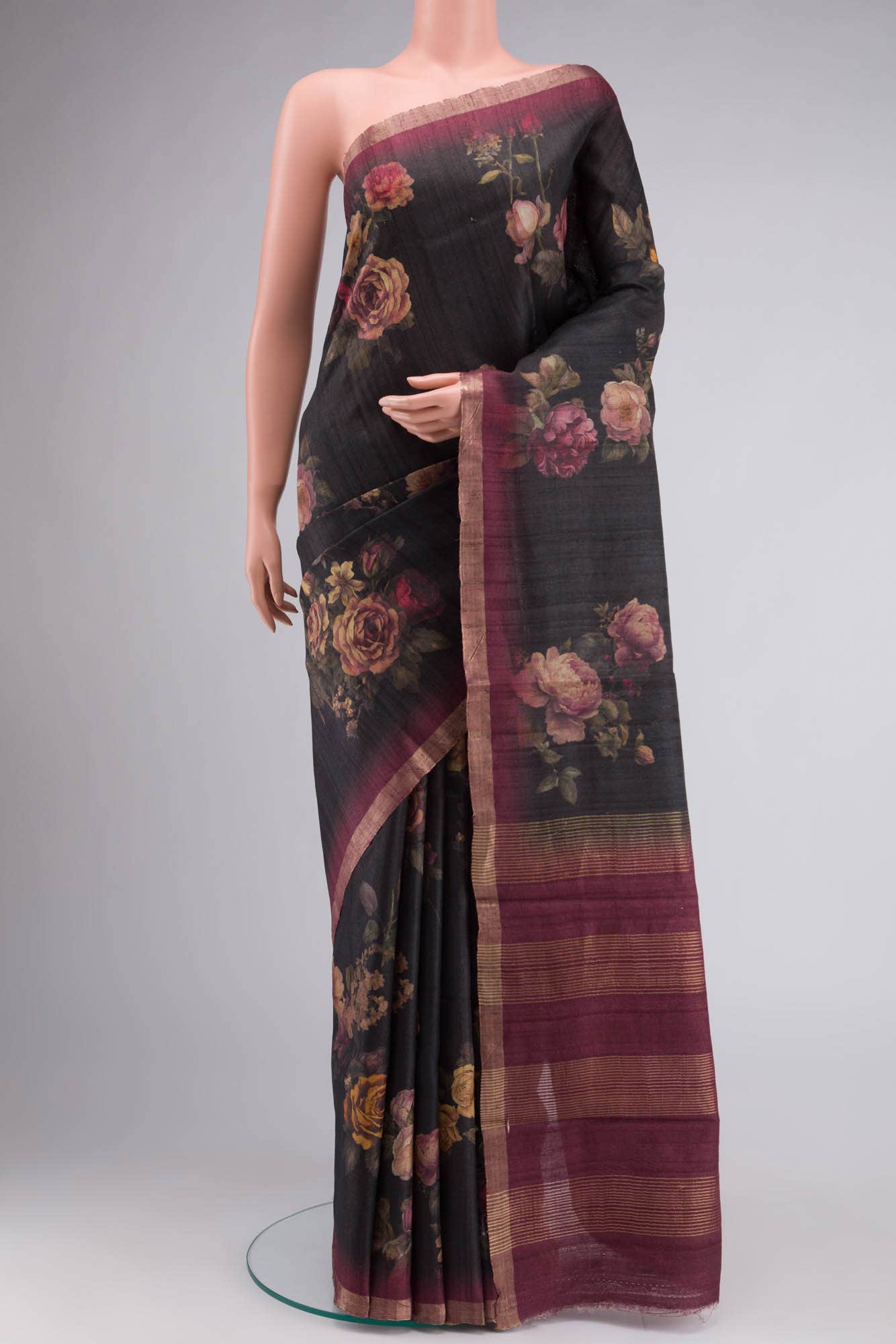 Black Bhagalpuri Tussar Silk Saree