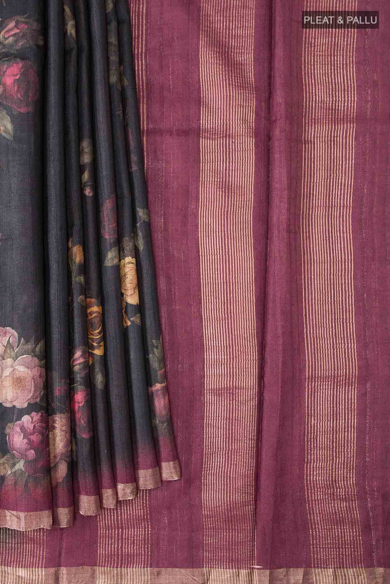 Black Bhagalpuri Tussar Silk Saree