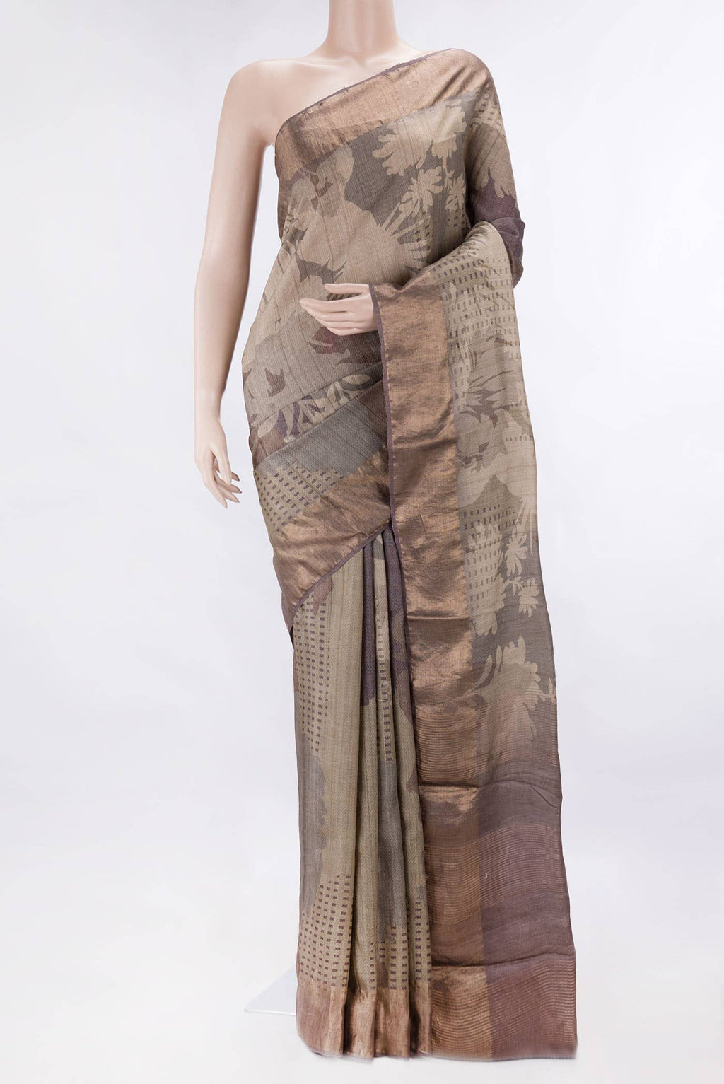 Dark Beige Dual Tone Tussar Silk Saree