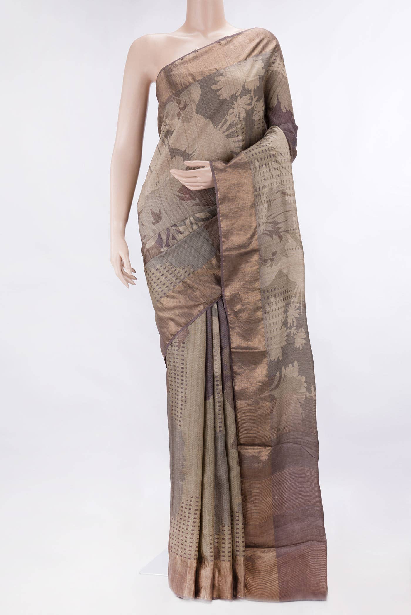 Dark Beige Dual Tone Tussar Silk Saree