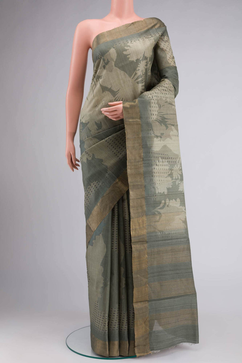 Green Bhagalpuri Tussar Silk Saree