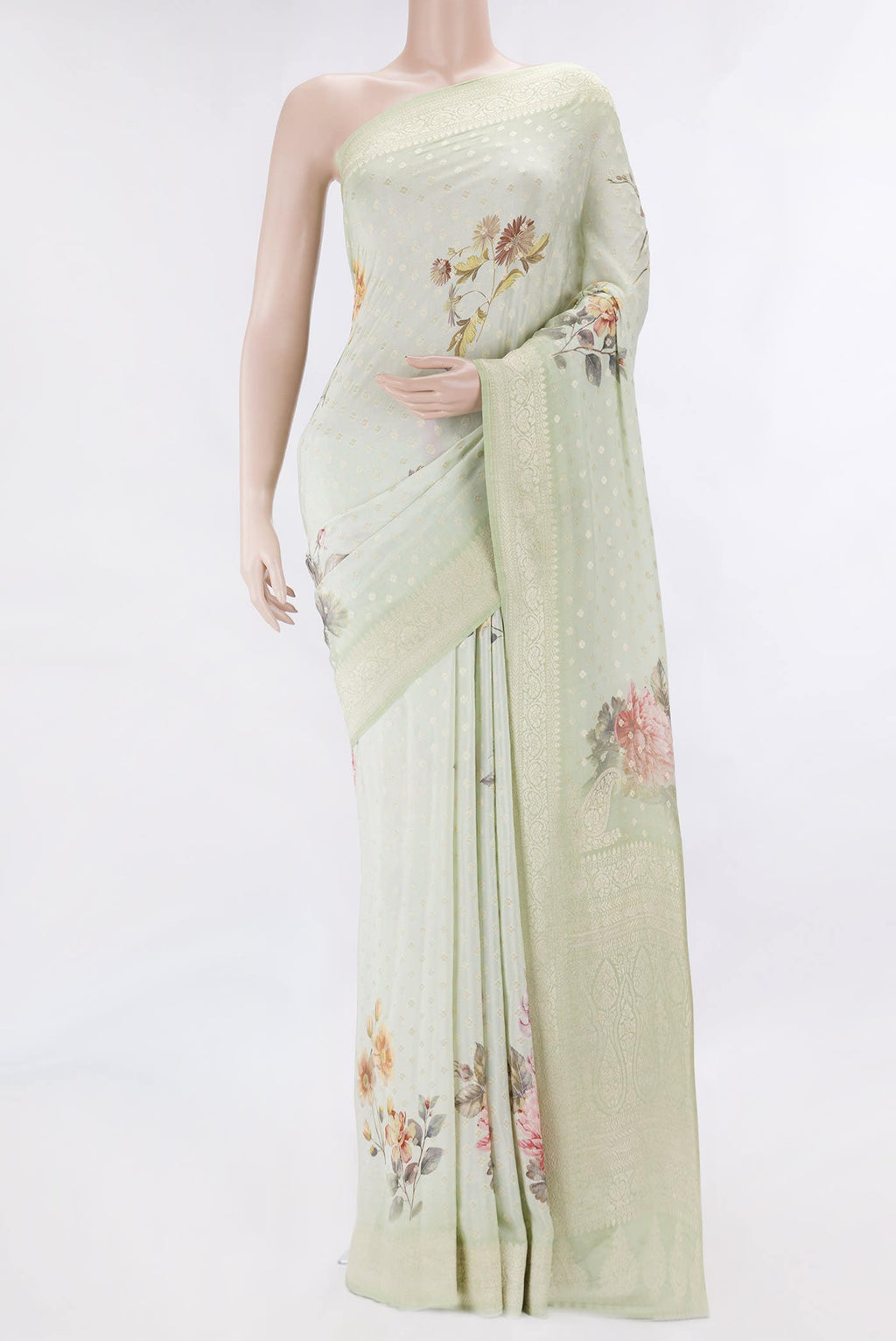 Light Green Dual Tone Mysore Georgette Saree