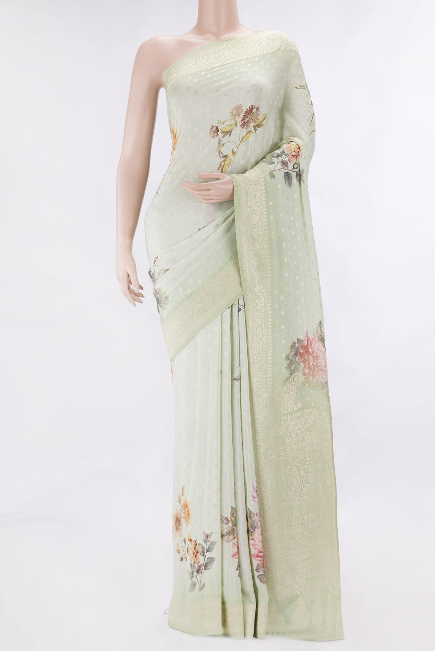 Light Green Dual Tone Mysore Georgette Saree