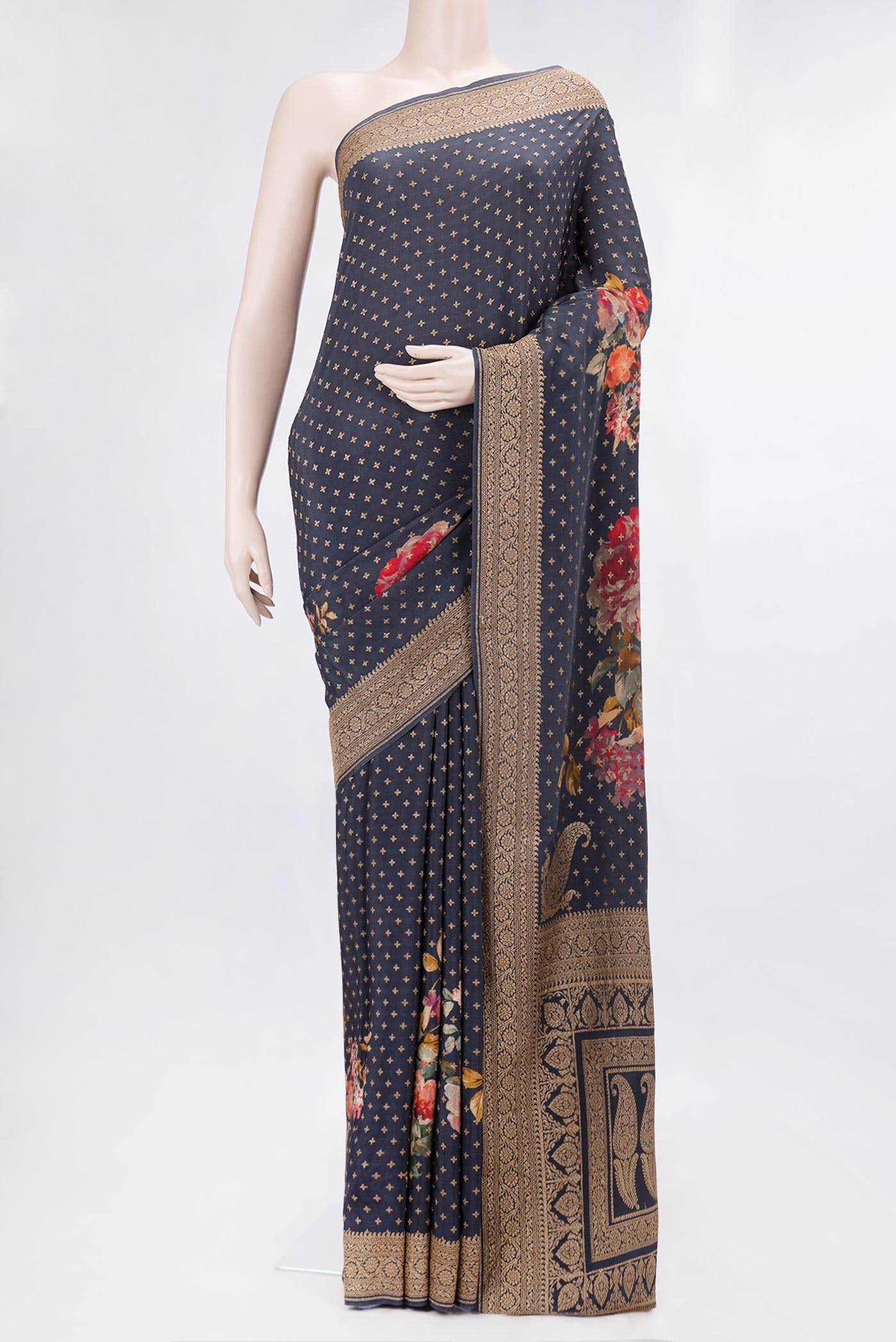 Navy Blue Dual Tone Banarasi Georgette Saree