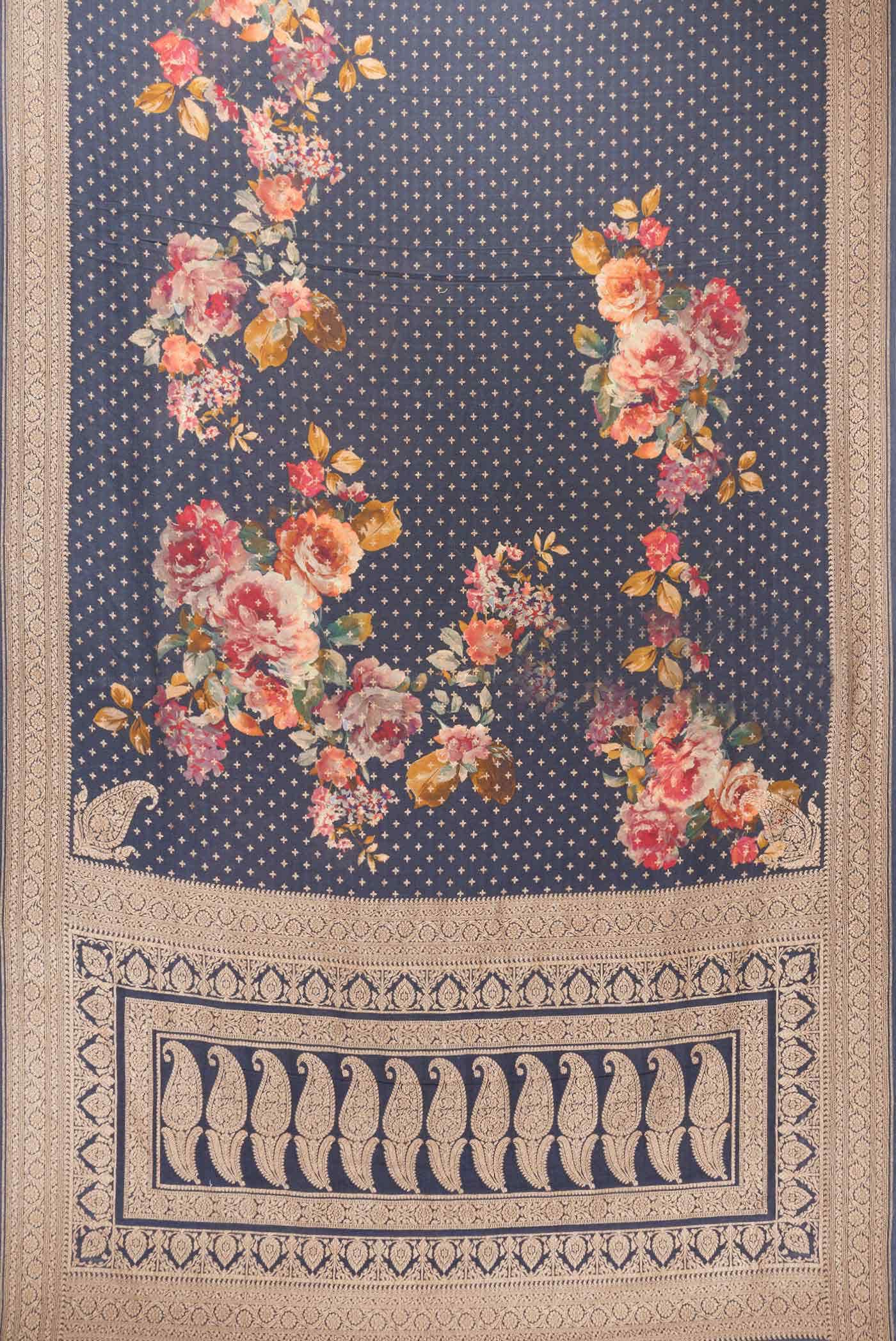 Navy Blue Dual Tone Banarasi Georgette Saree