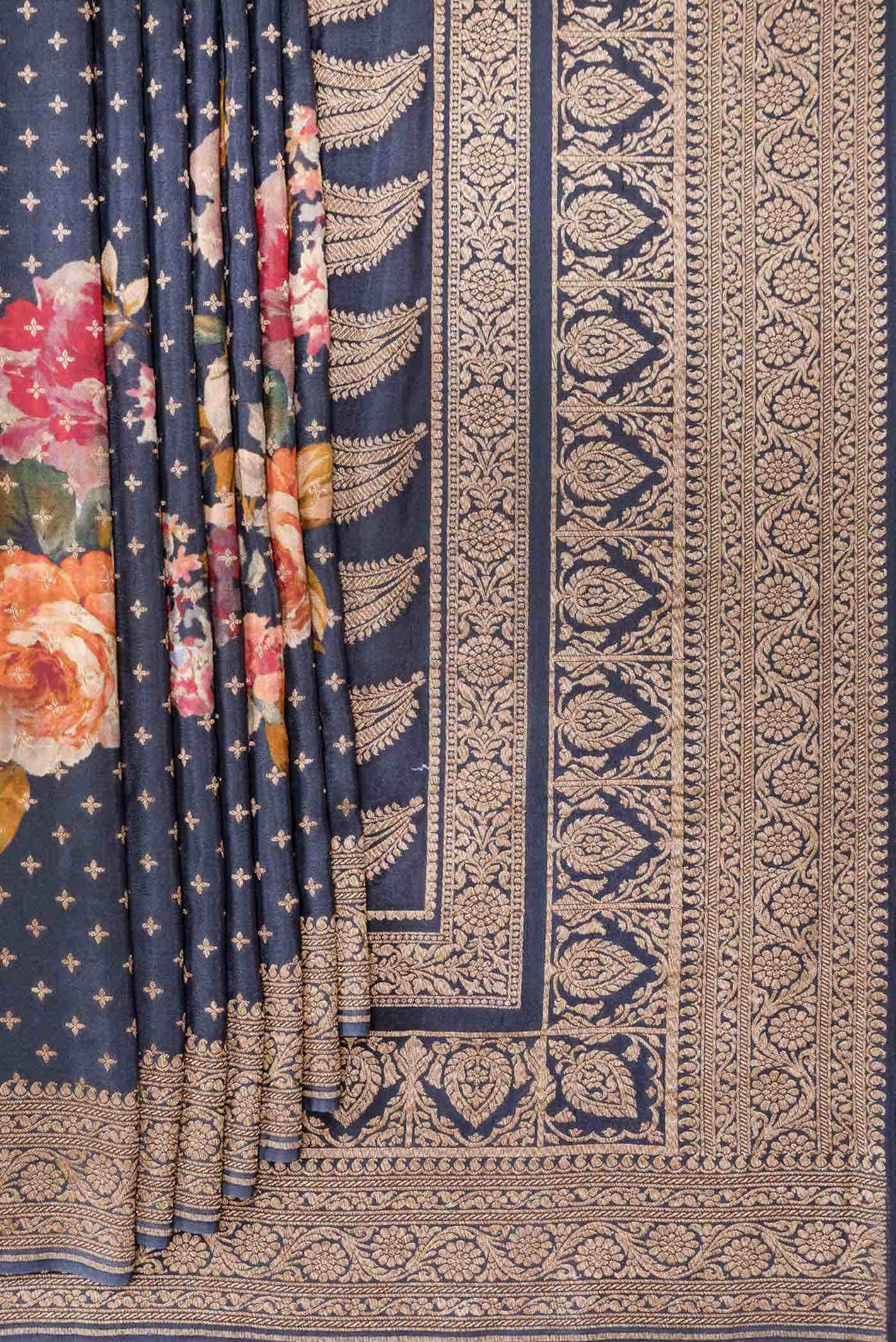 Navy Blue Dual Tone Banarasi Georgette Saree