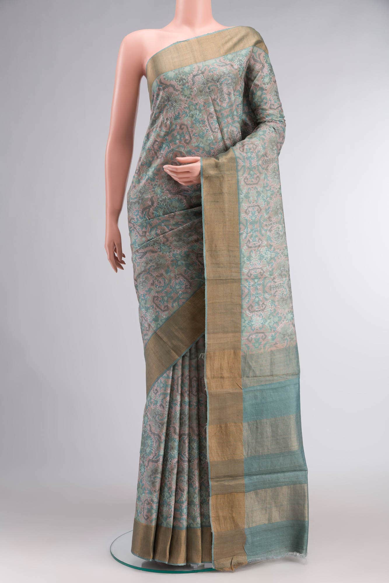 Green Bhagalpuri Tussar Silk Saree