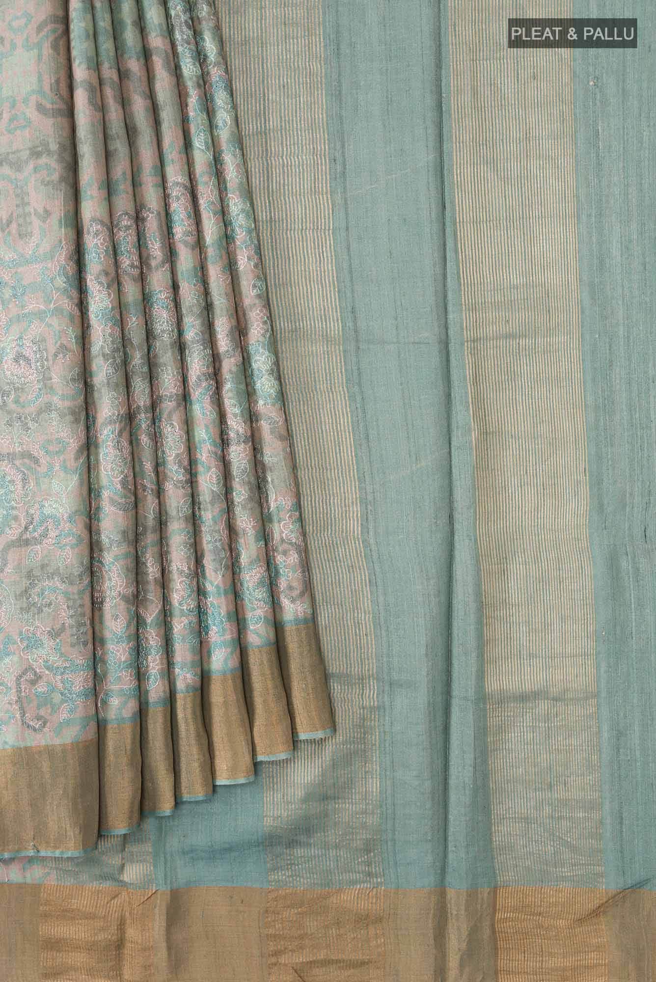 Green Bhagalpuri Tussar Silk Saree