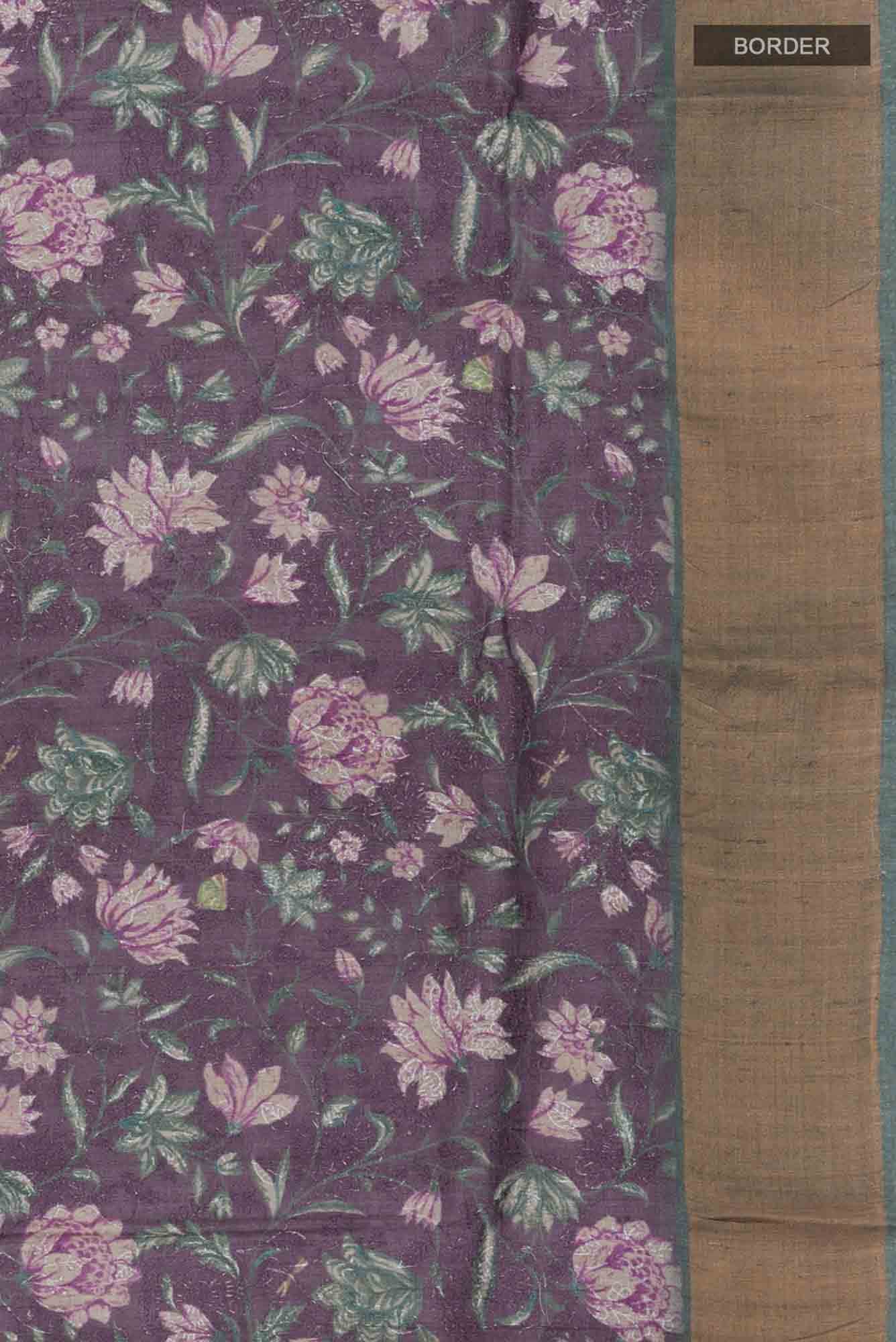 Dark Mauve Bhagalpuri Tussar Silk Saree
