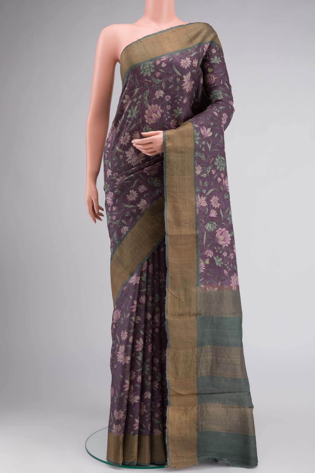 Dark Mauve Bhagalpuri Tussar Silk Saree