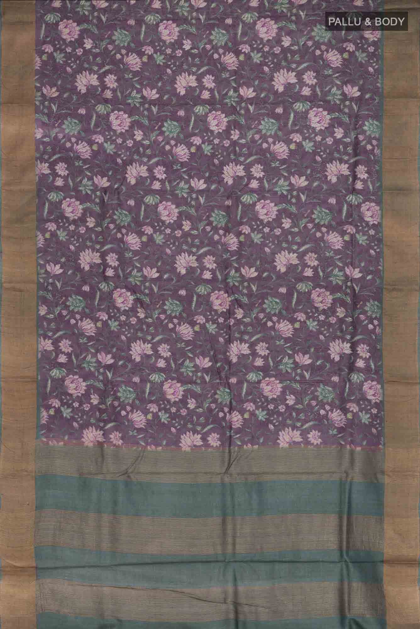 Dark Mauve Bhagalpuri Tussar Silk Saree