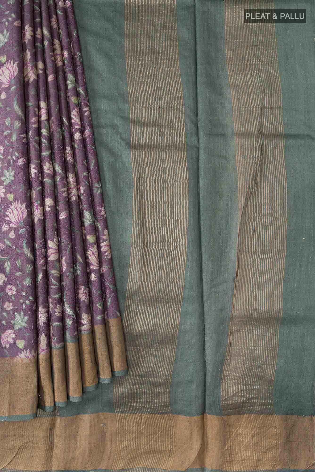 Dark Mauve Bhagalpuri Tussar Silk Saree