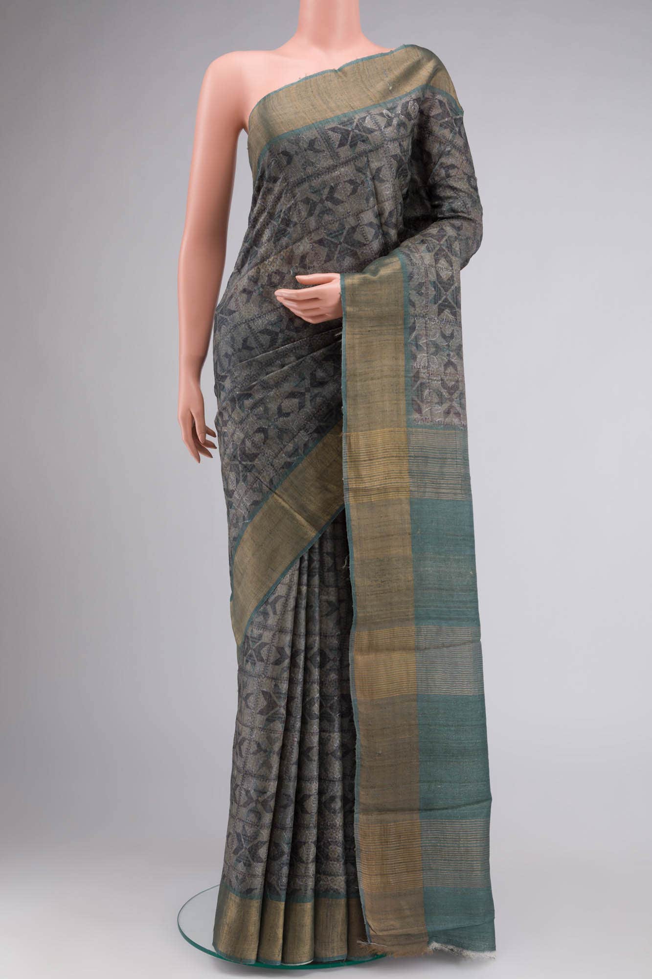 Grey Bhagalpuri Tussar Silk Saree