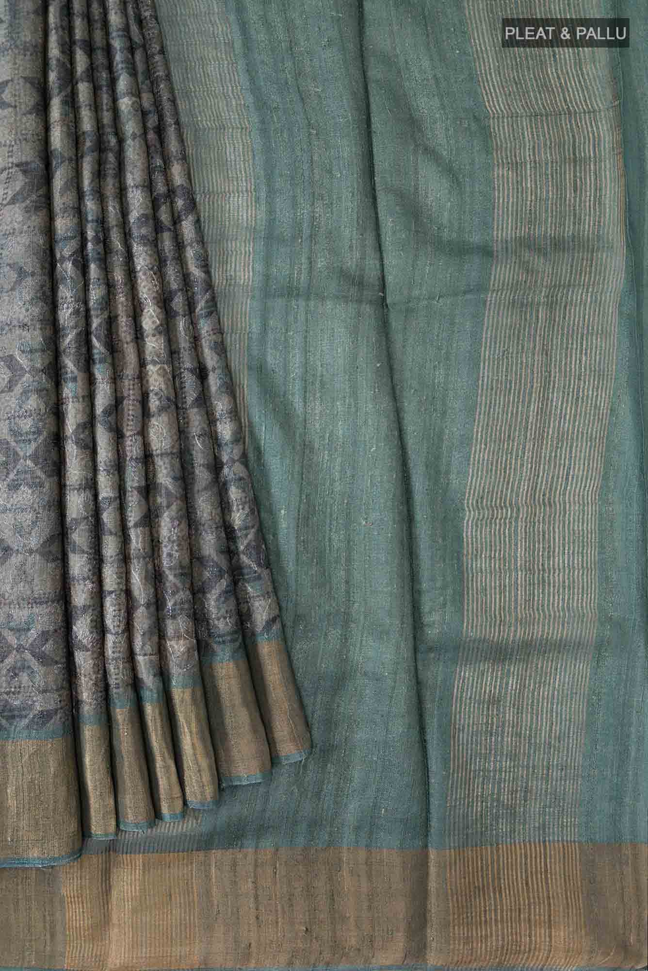 Grey Bhagalpuri Tussar Silk Saree