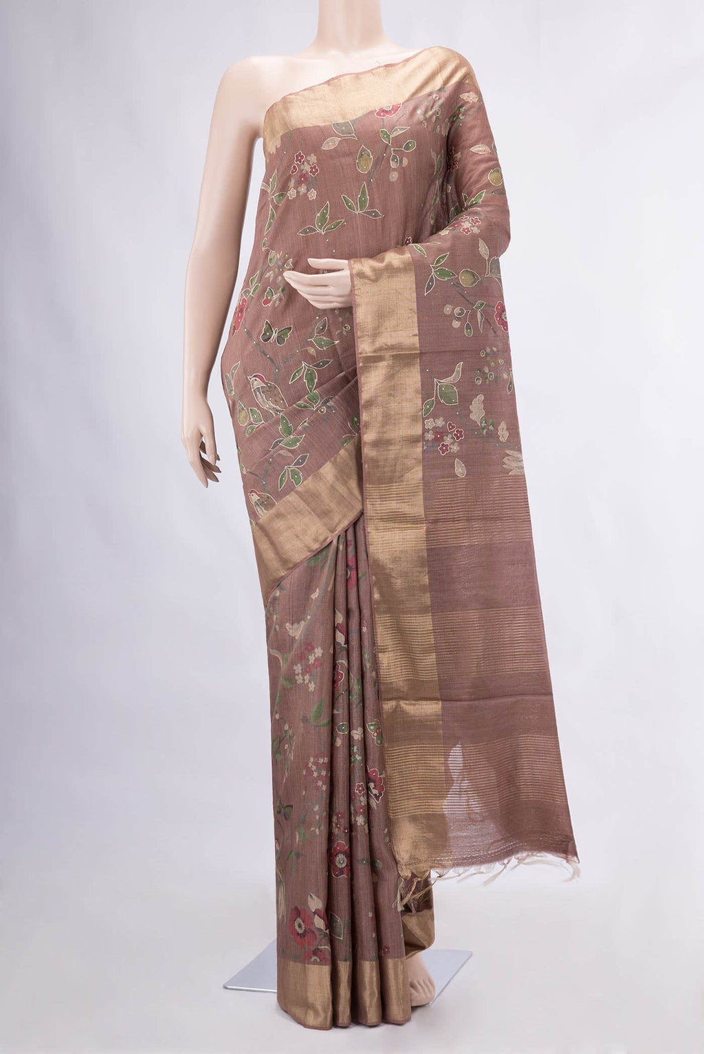 Brown Tussar Silk Saree
