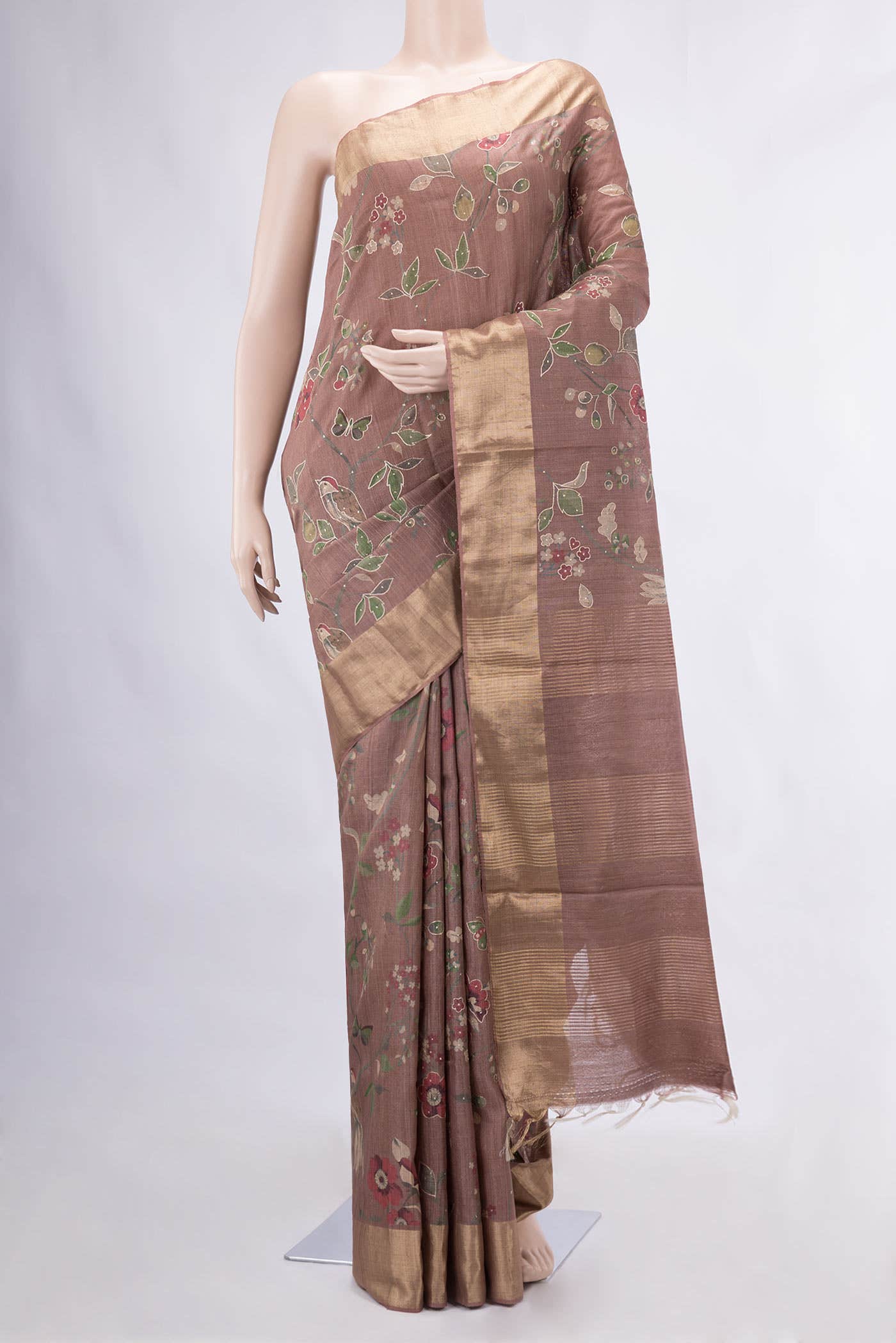Brown Tussar Silk Saree