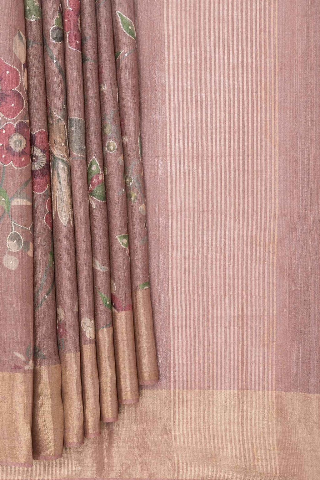 Brown Tussar Silk Saree
