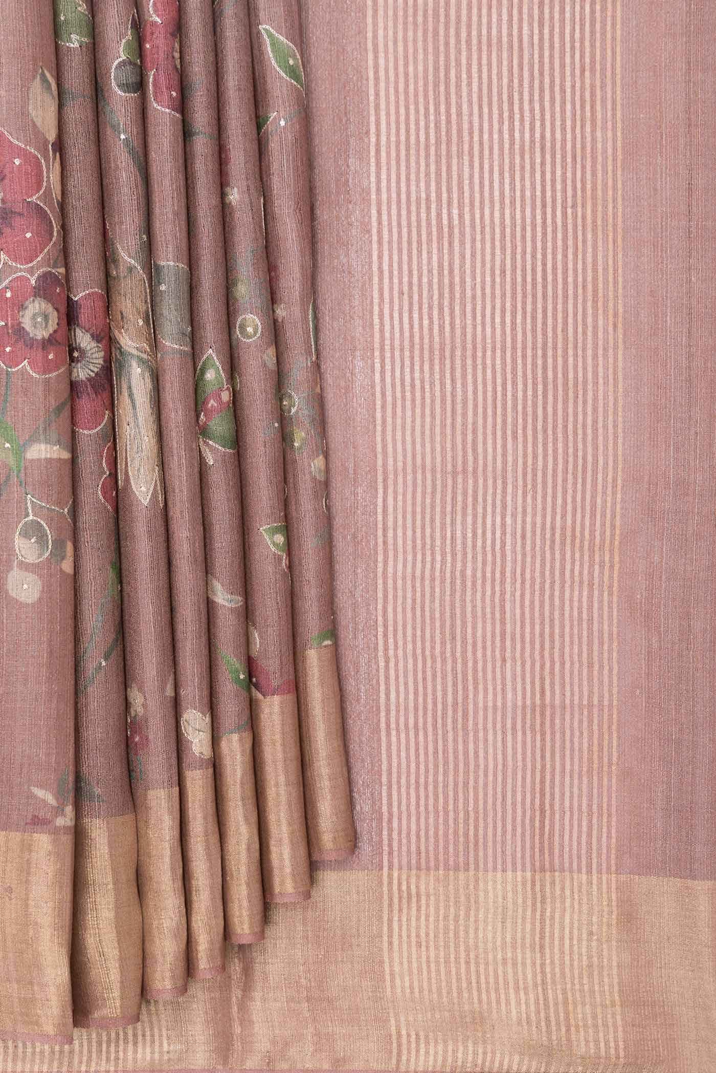 Brown Tussar Silk Saree
