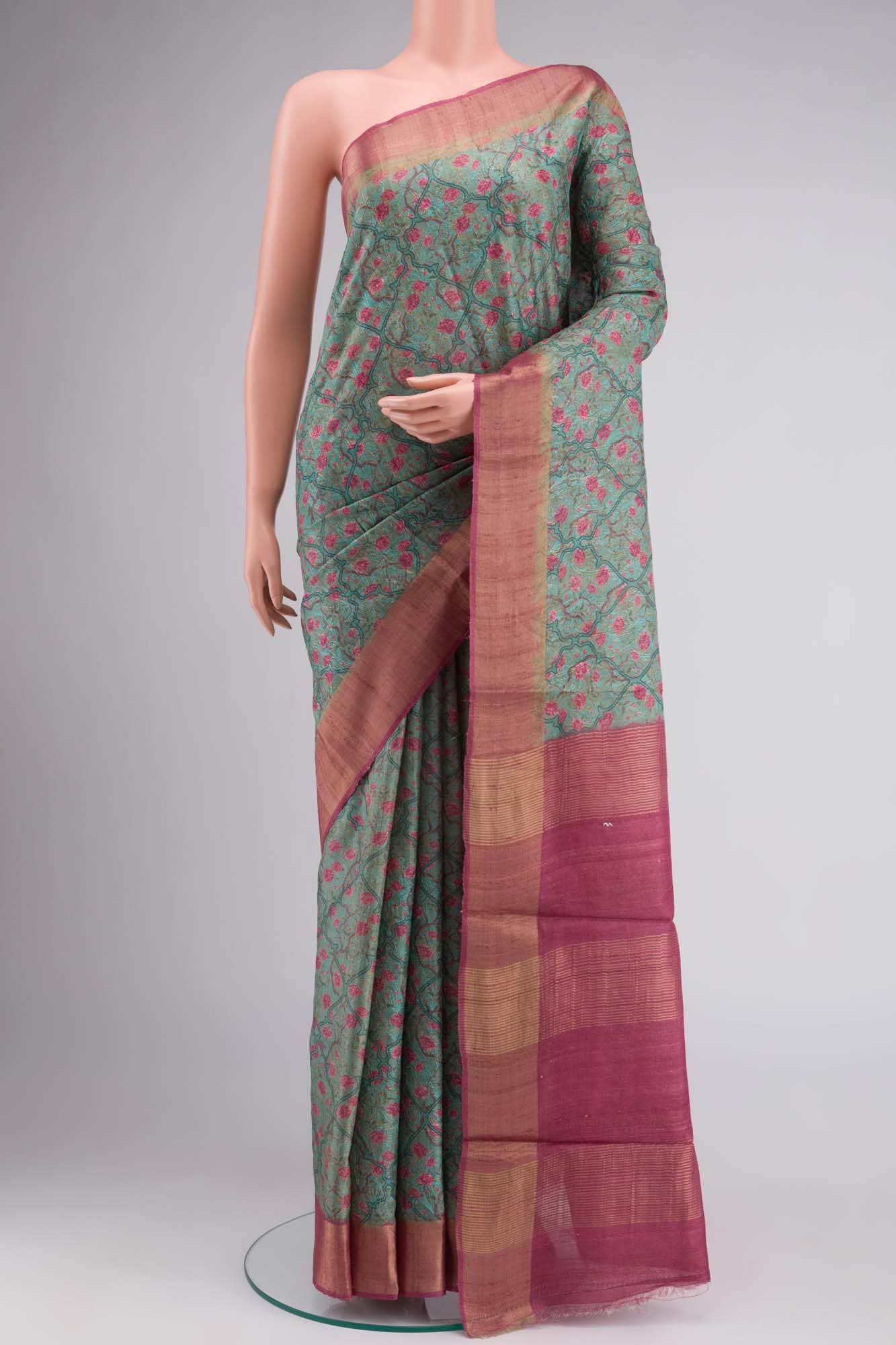 Green Bhagalpuri Tussar Silk Saree