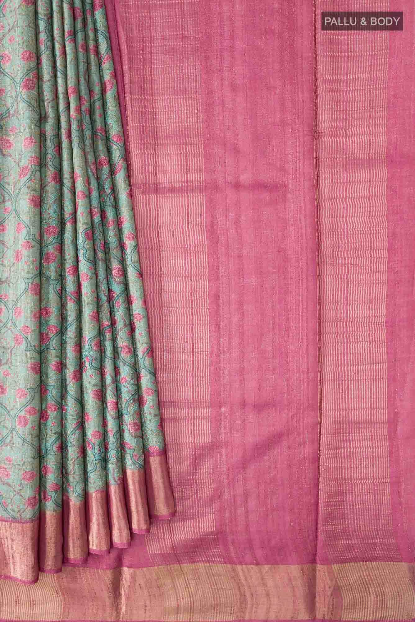 Green Bhagalpuri Tussar Silk Saree