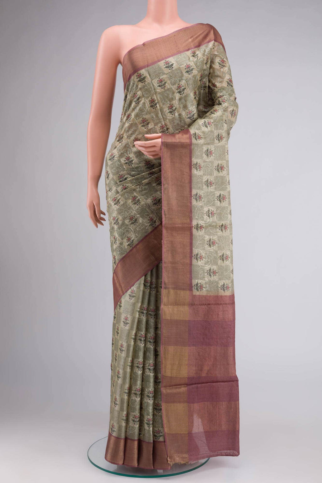Light Green Bhagalpuri Tussar Silk Saree
