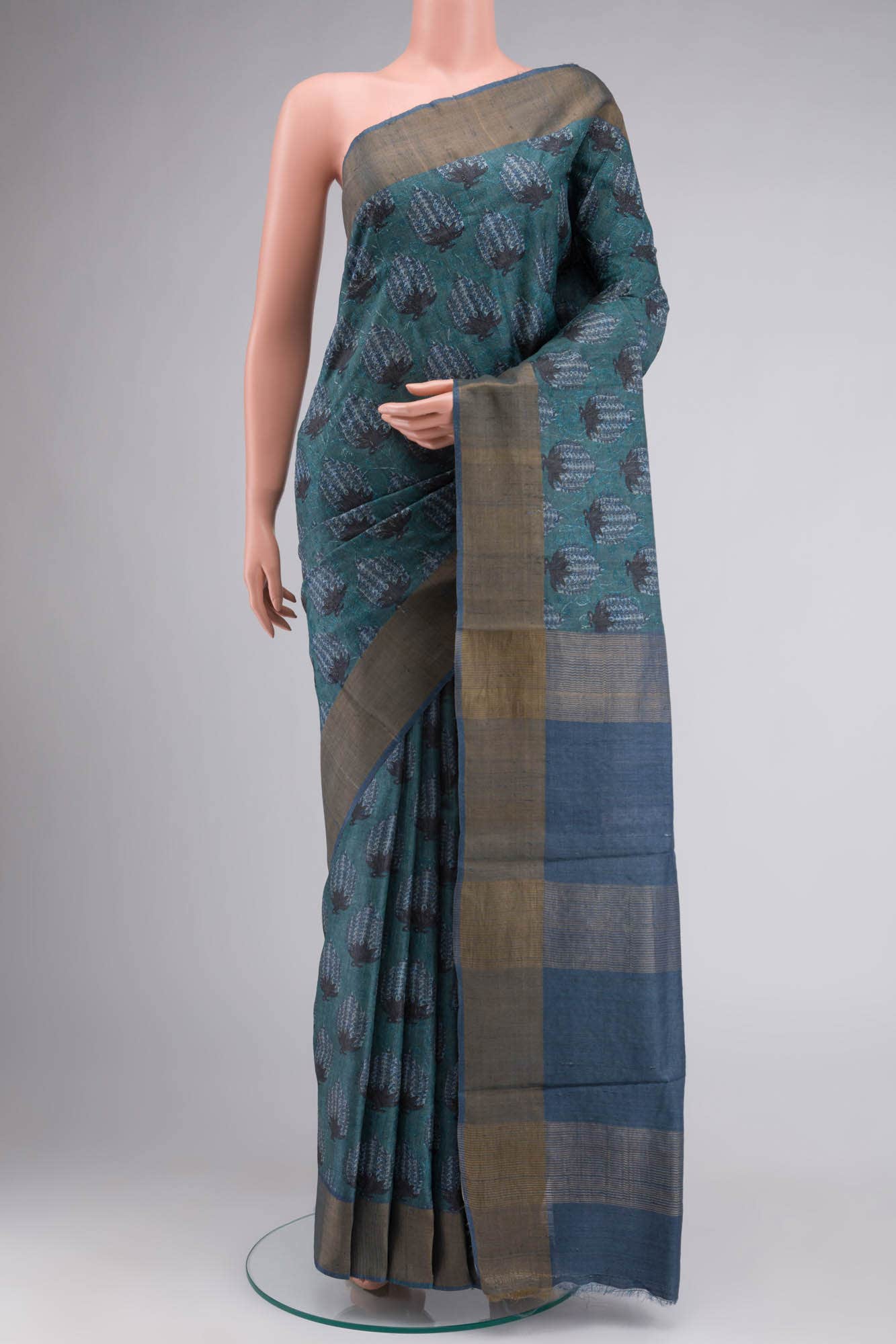 Green Bhagalpuri Tussar Silk Saree