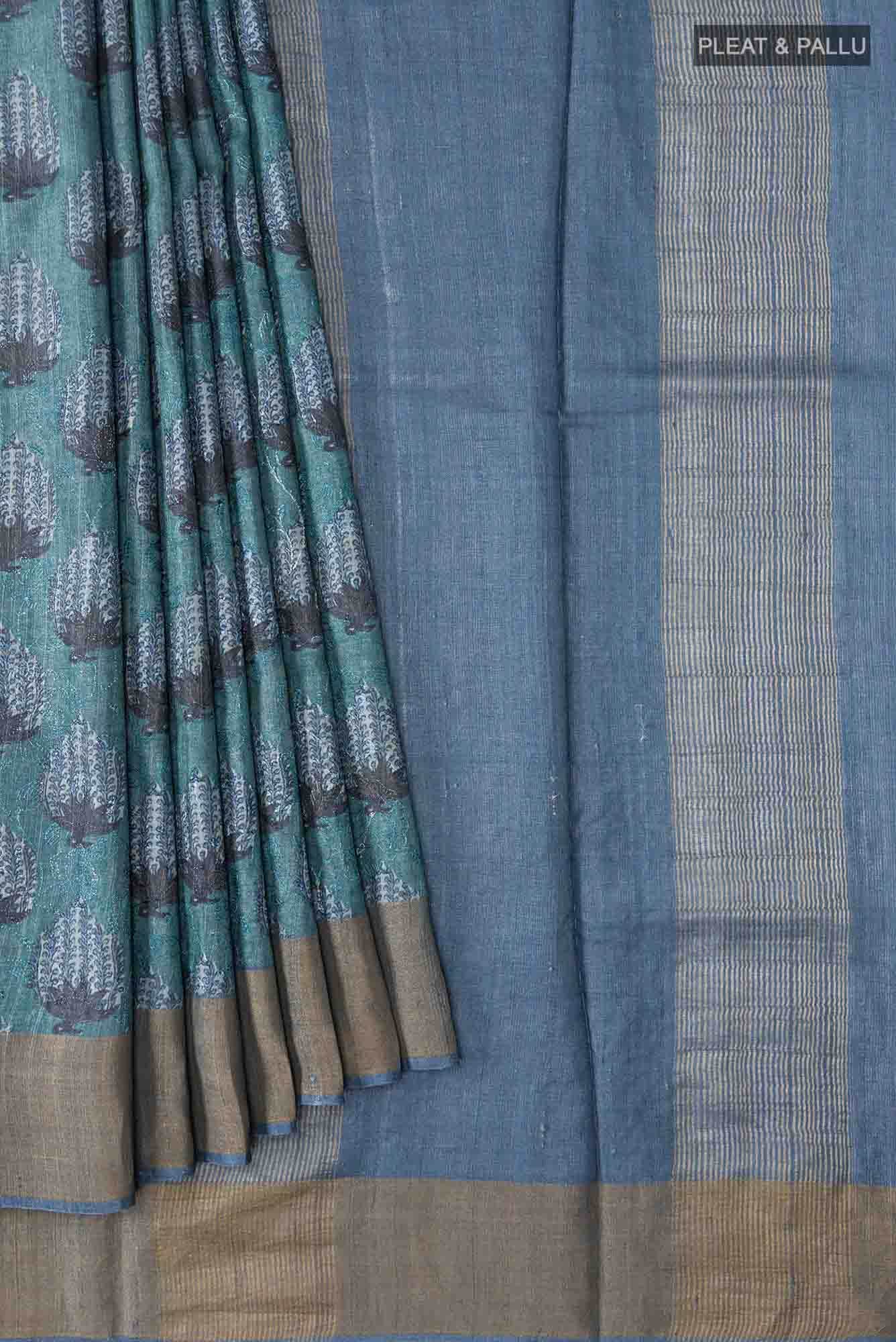 Green Bhagalpuri Tussar Silk Saree