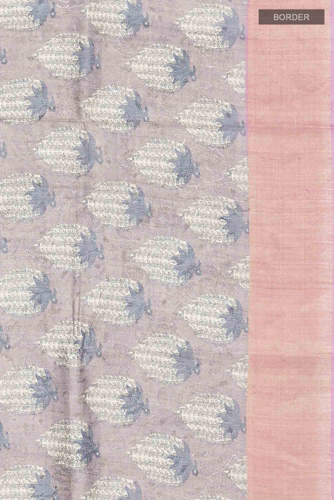 Grey Bhagalpuri Tussar Silk Saree