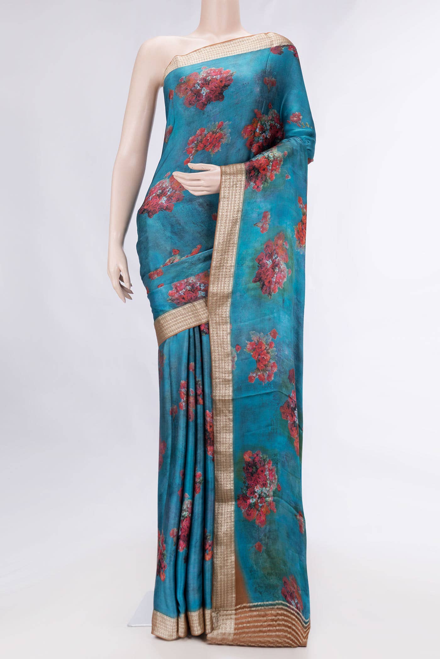 Blue Dual Tone Mysore Crepe Saree