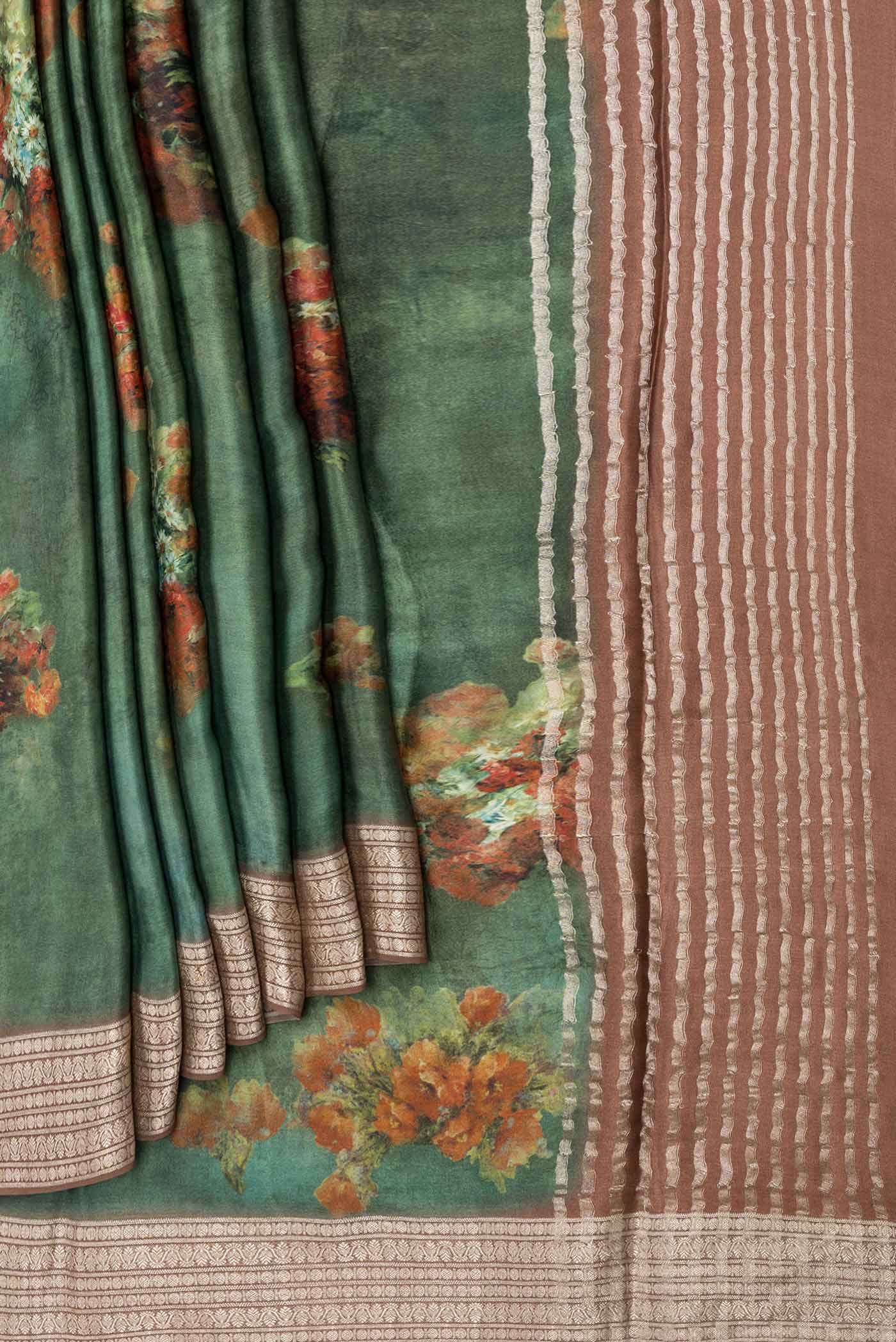 Green Dual Tone Mysore Crepe Saree