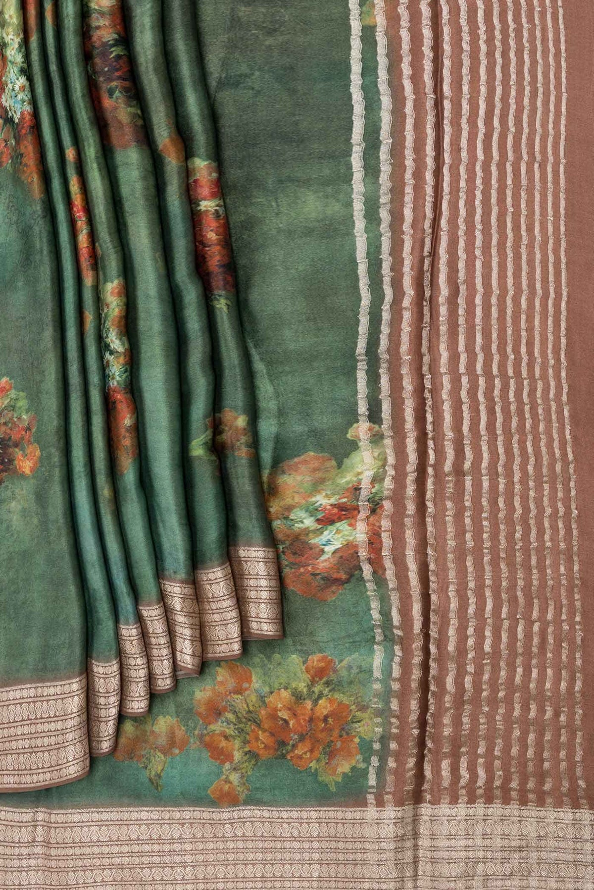 Green Dual Tone Mysore Crepe Saree