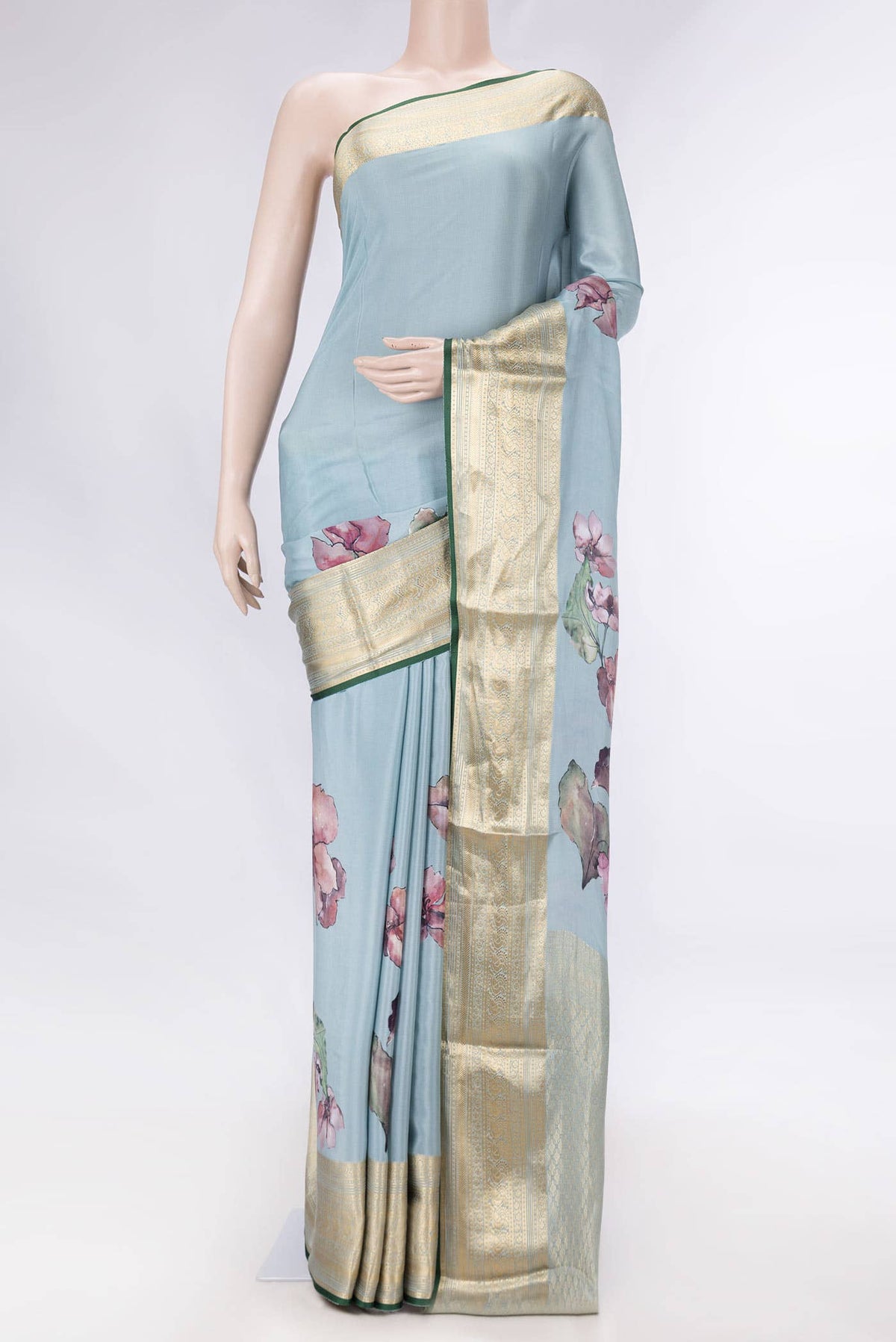 Grey Dual Tone Mysore Crepe Saree