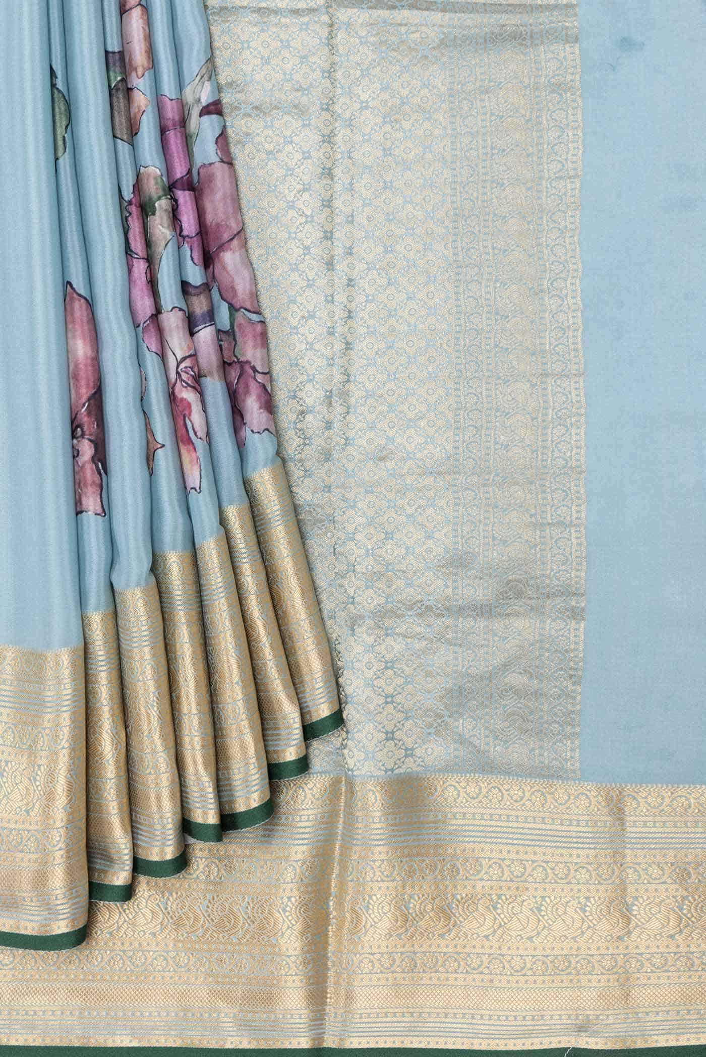 Grey Dual Tone Mysore Crepe Saree