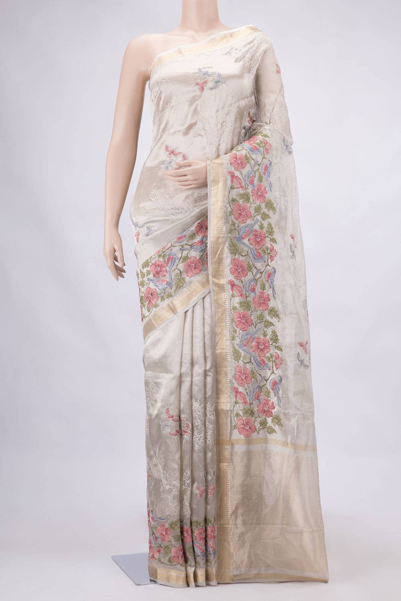 Beige Dual Tone Organza Silk Saree