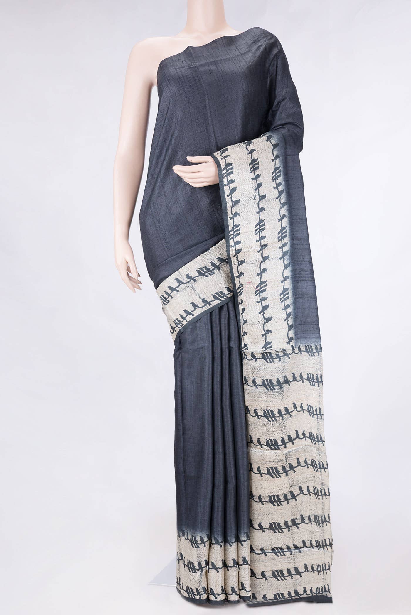 Black Dual Tone Tussar Silk Saree