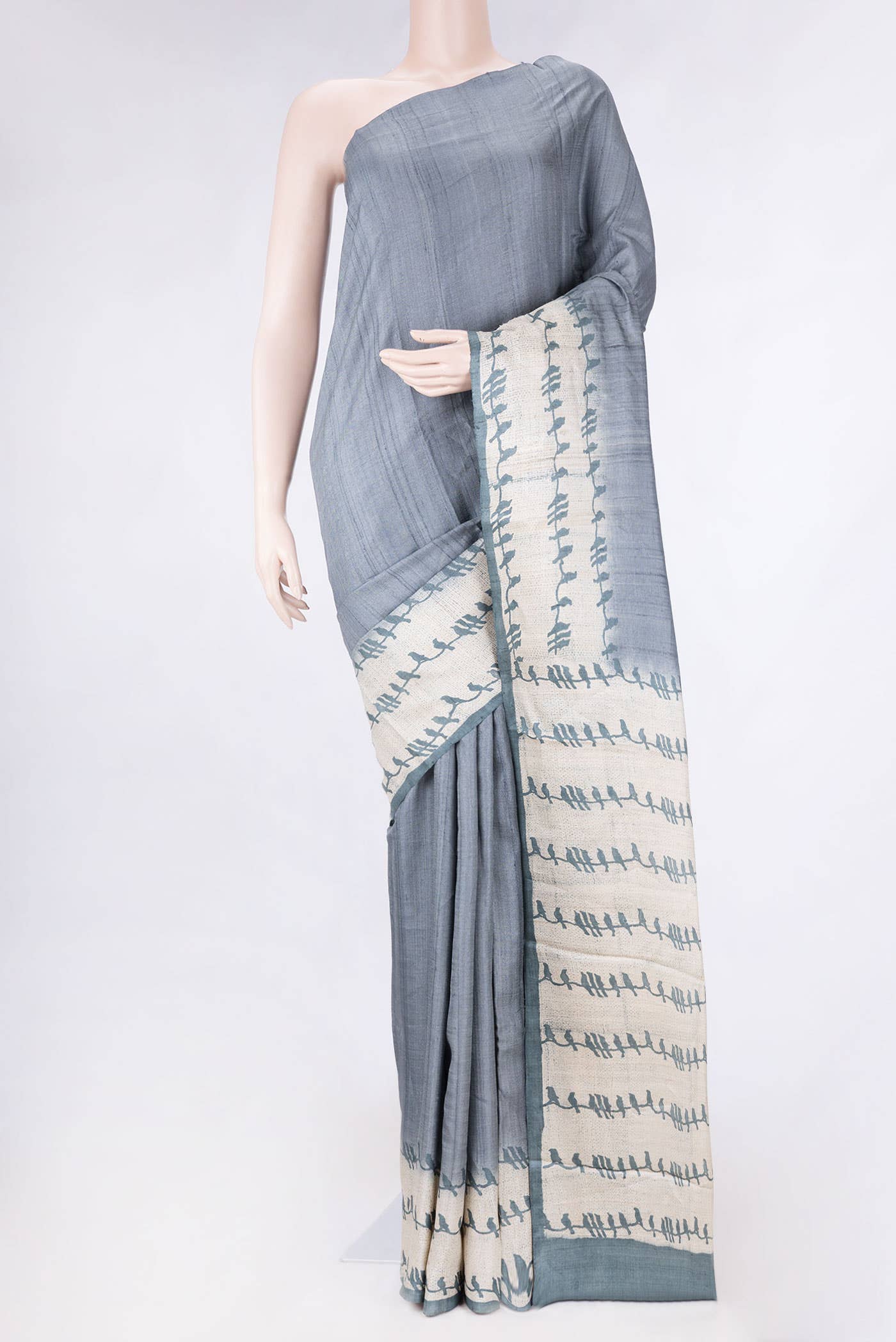 Grey Tussar Silk Saree