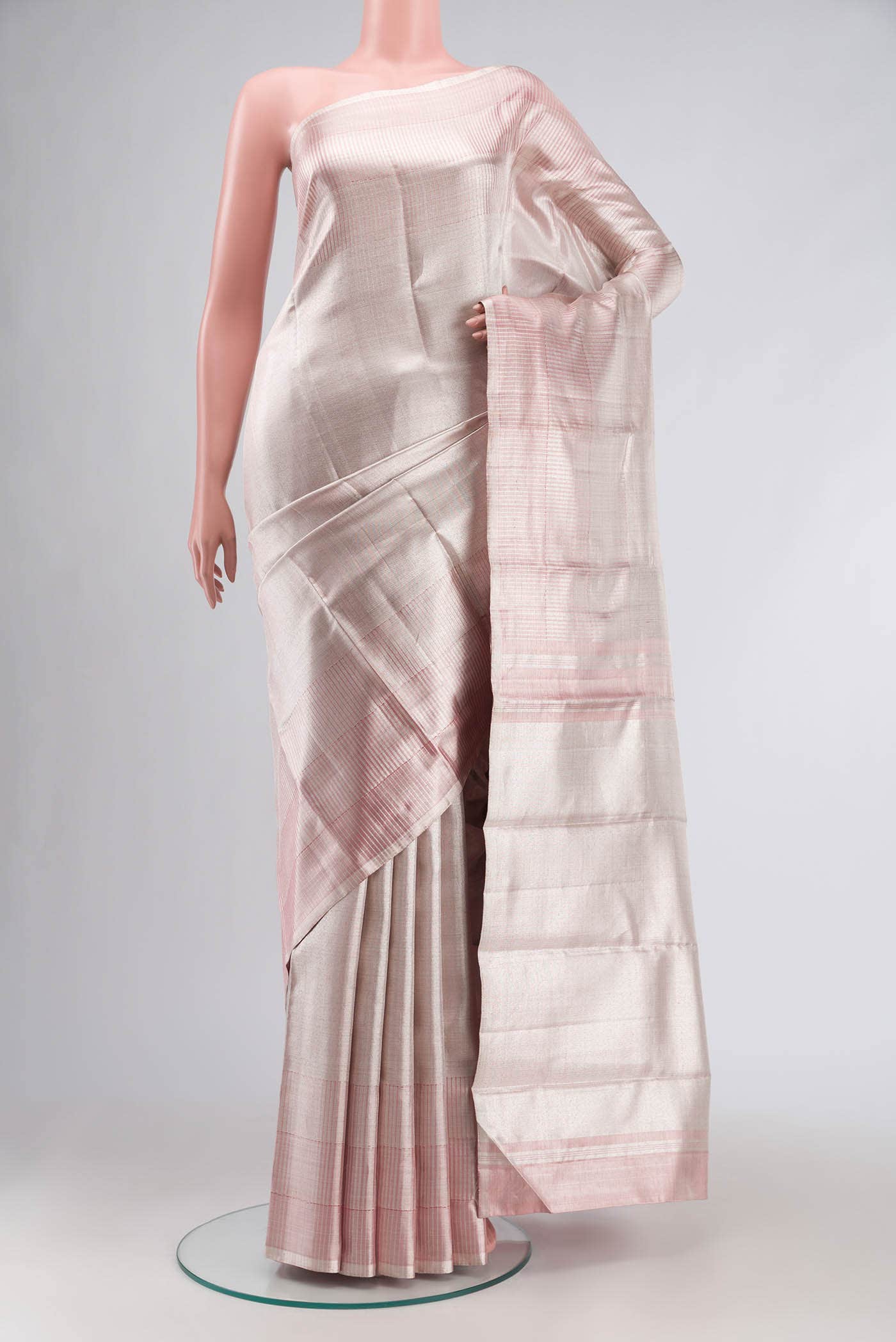 Rose Gold with Silver Dual Tone Kanchipuram Tissue Silk Saree