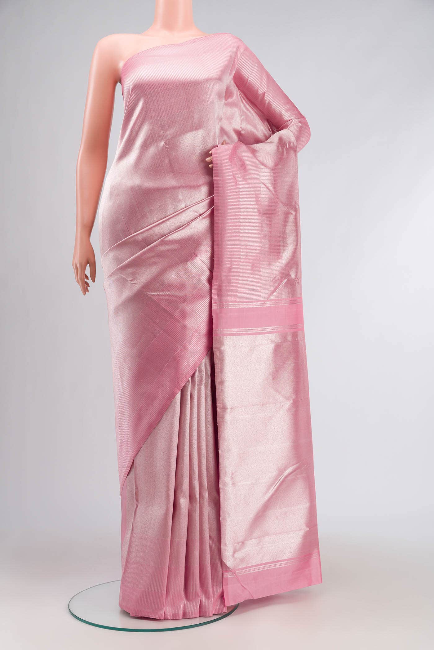 Rose Pink  with  Silver Dual Tone Kanchipuram Tissue Silk Saree