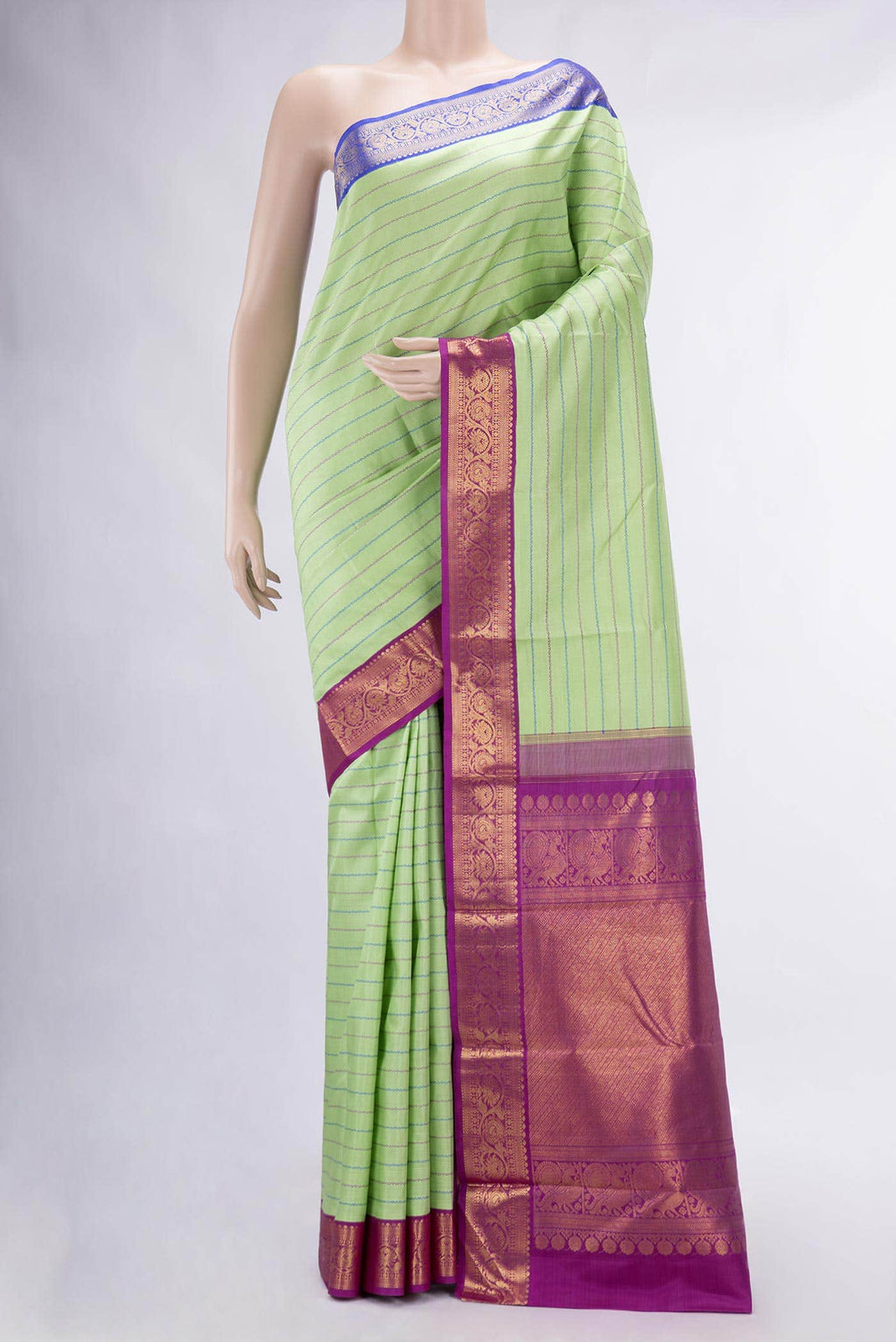 Pure Silk Pure Zari Light Green Dual Tone Kanchipuram Saree